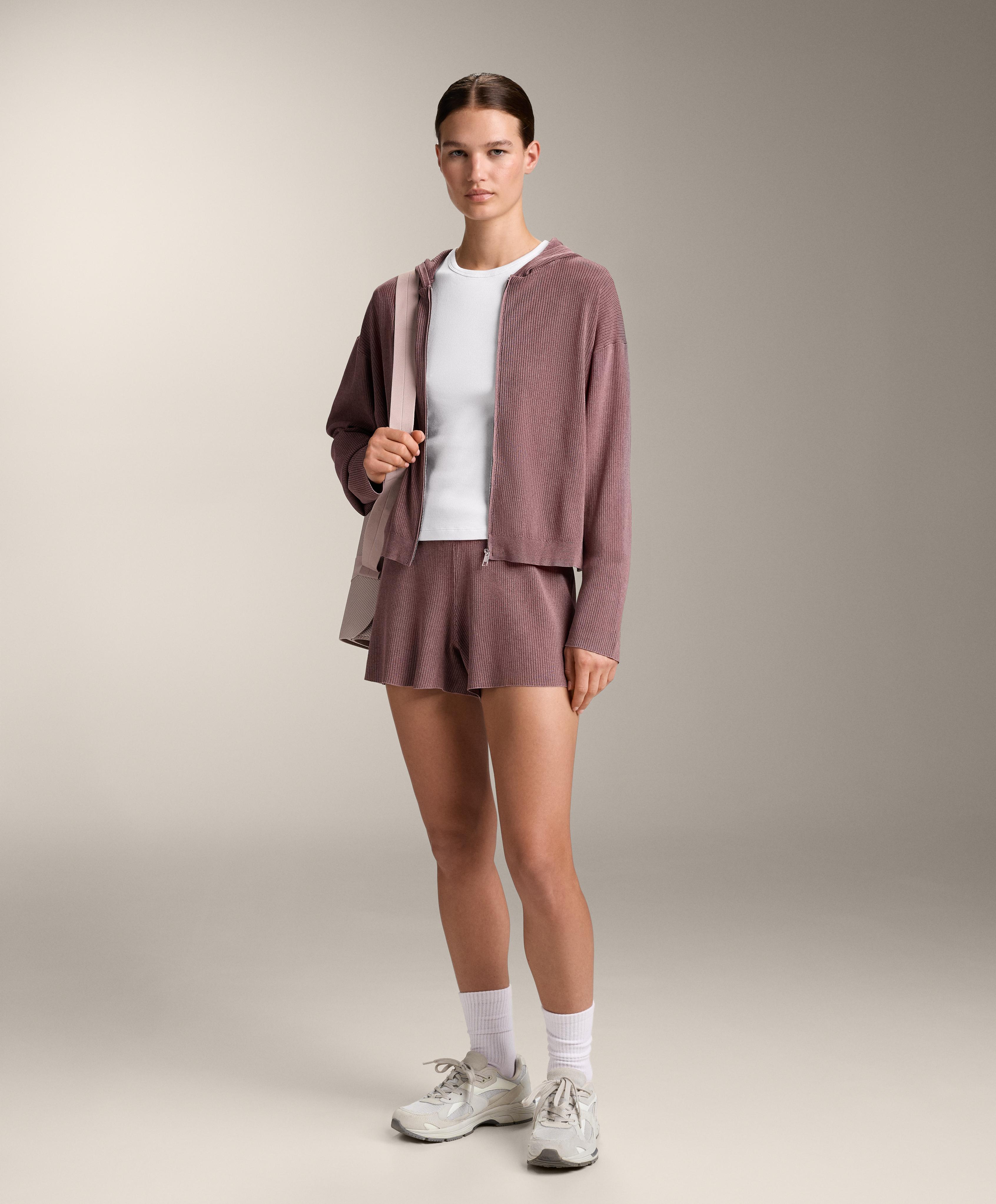Hooded rib-knit jacket — PINK-MAUVE