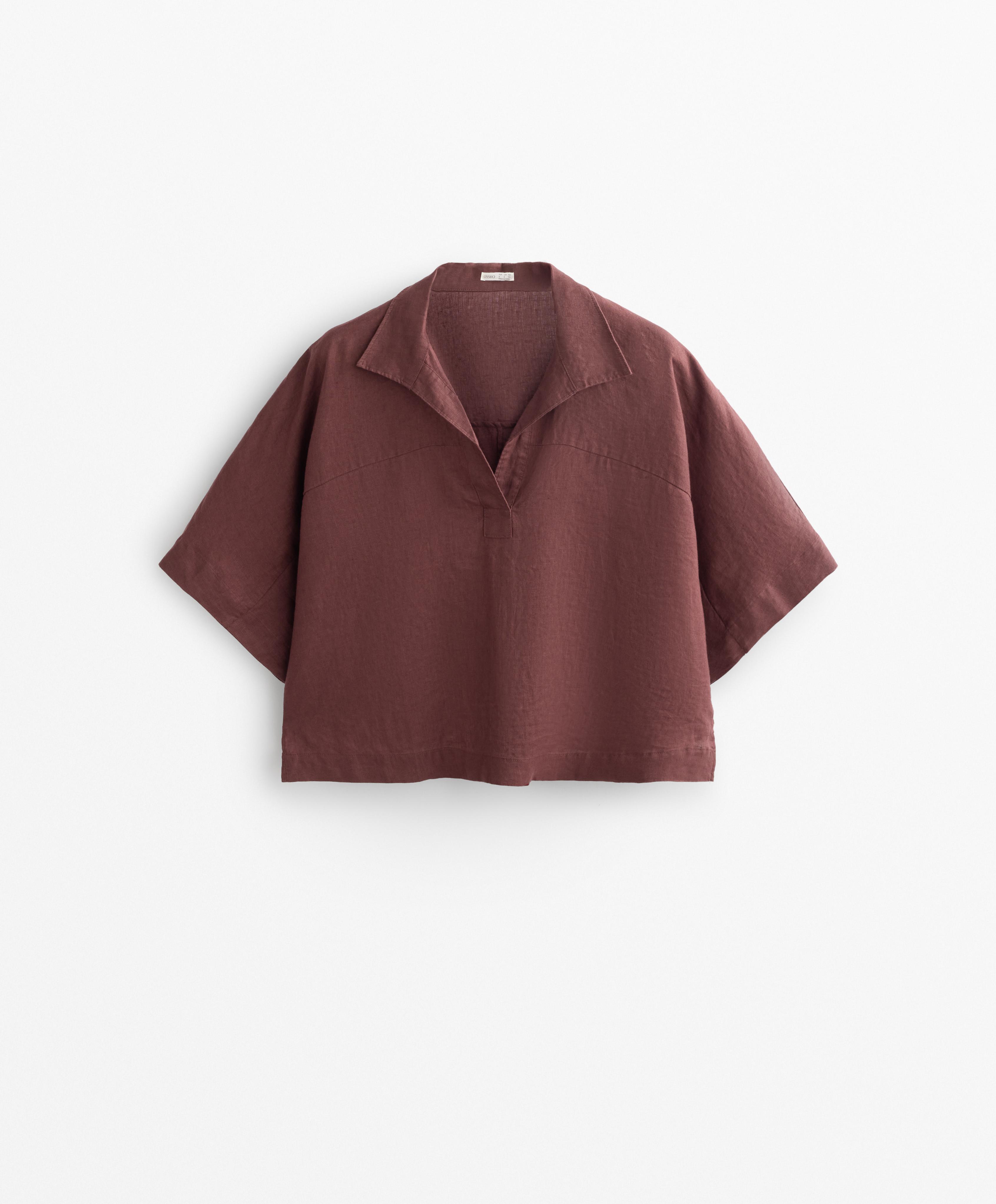 Oversize short-sleeved 100% linen shirt