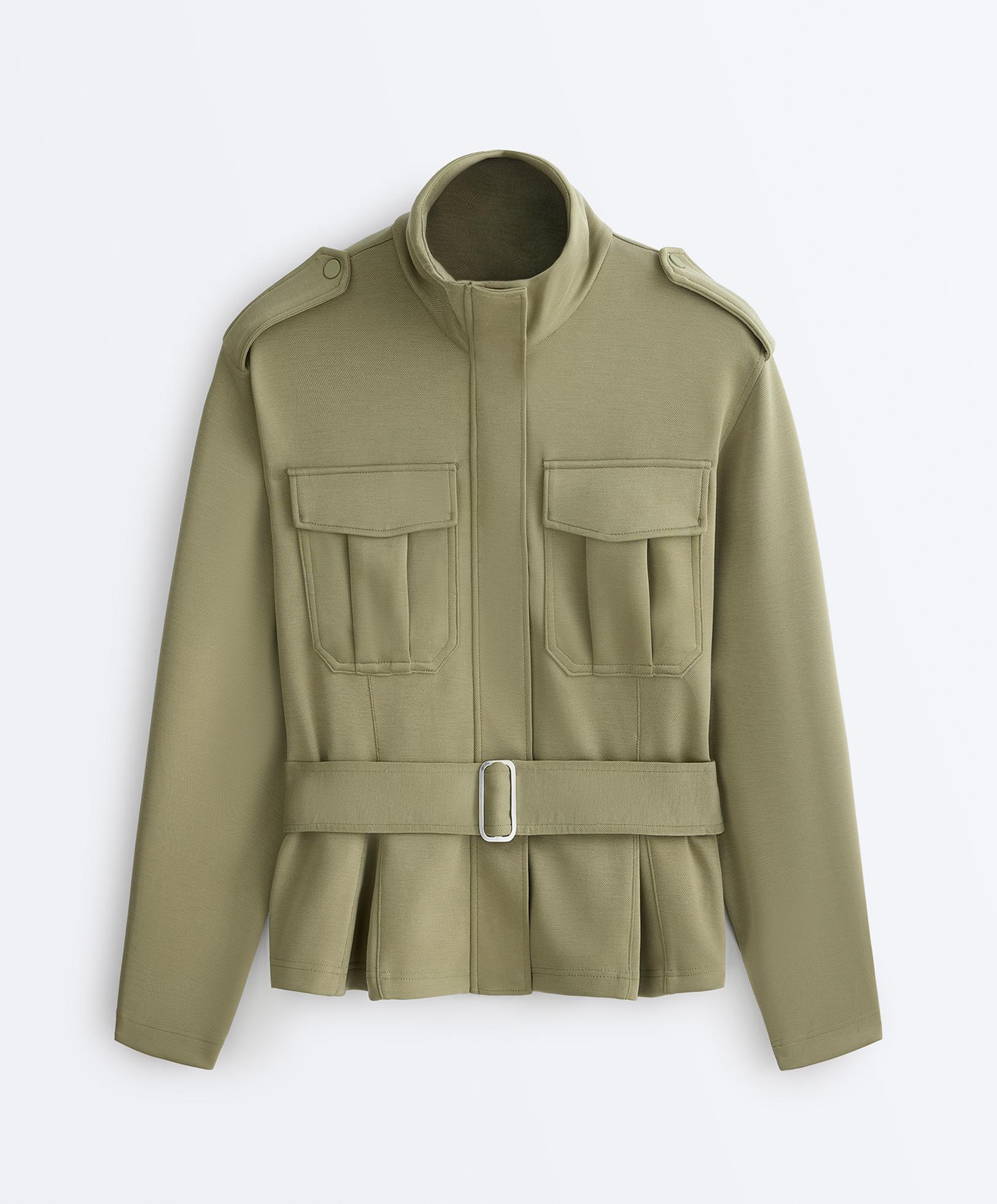 Cropped piqué utility jacket with belt — YELLOW GREEN