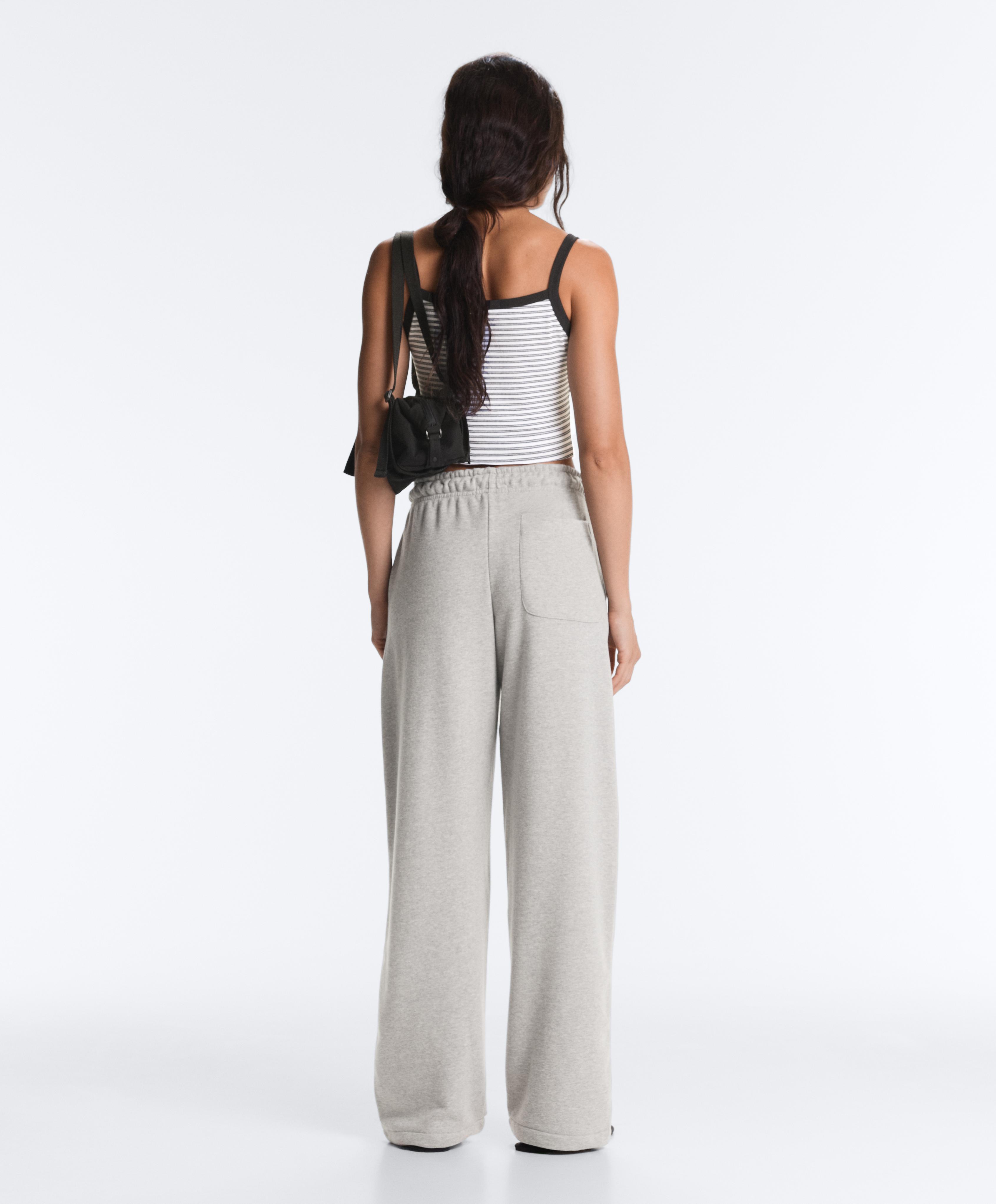 Adjustable straight-leg marl fleece trousers — MID-GREY MELANGE