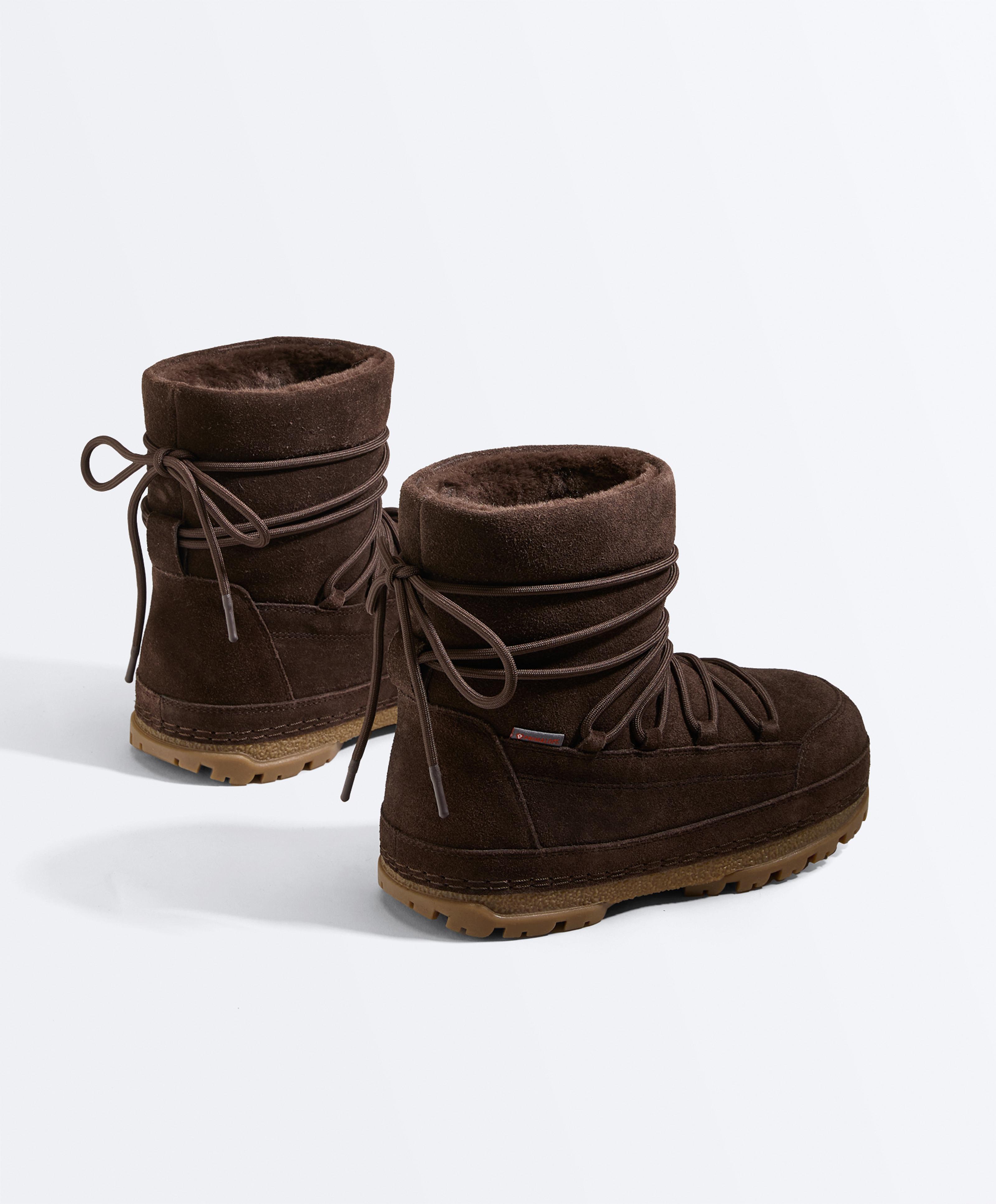 Lace-up technical split leather boots — BROWN