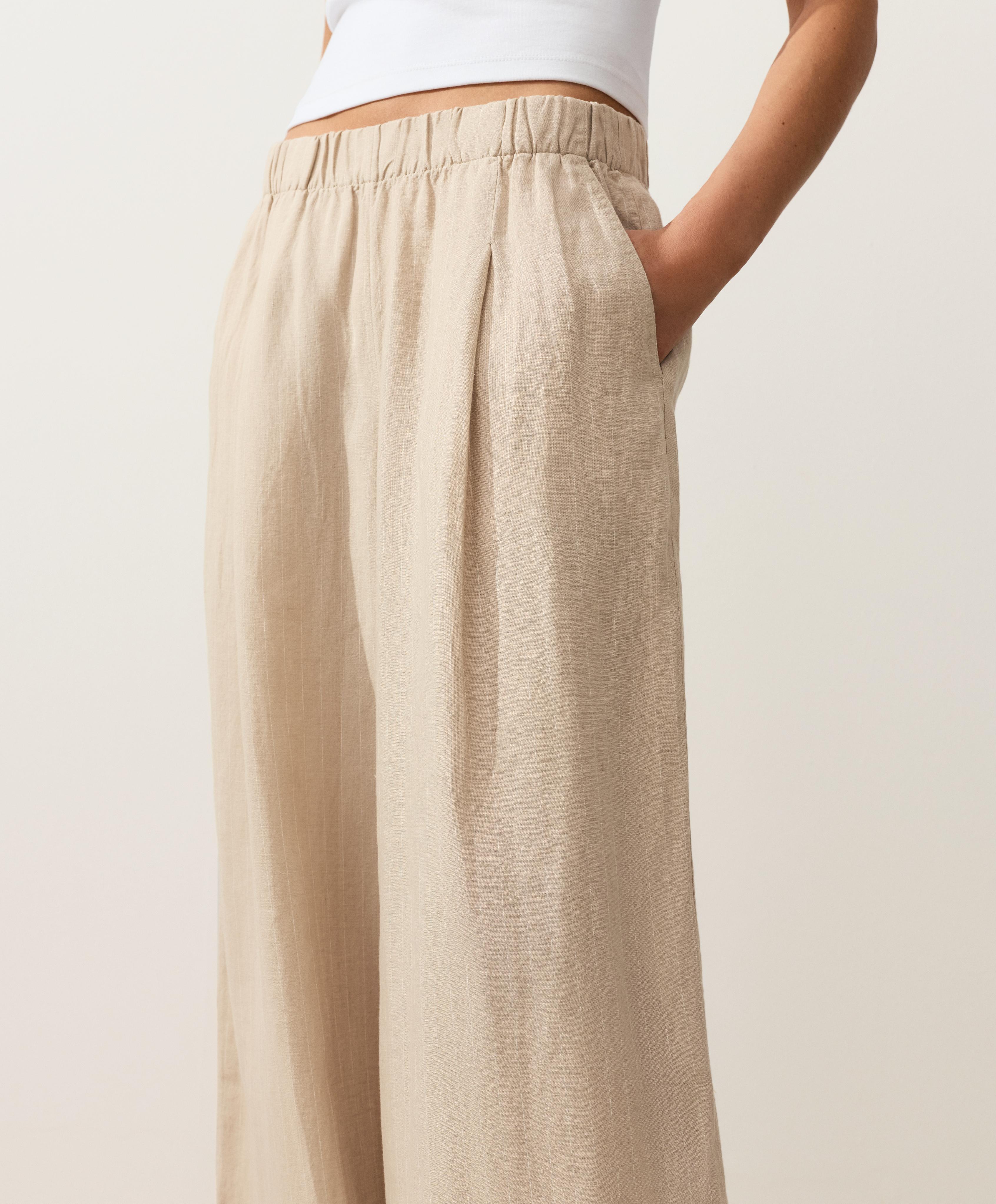 100% linen wide leg striped trousers 100% linen wide leg striped trousers