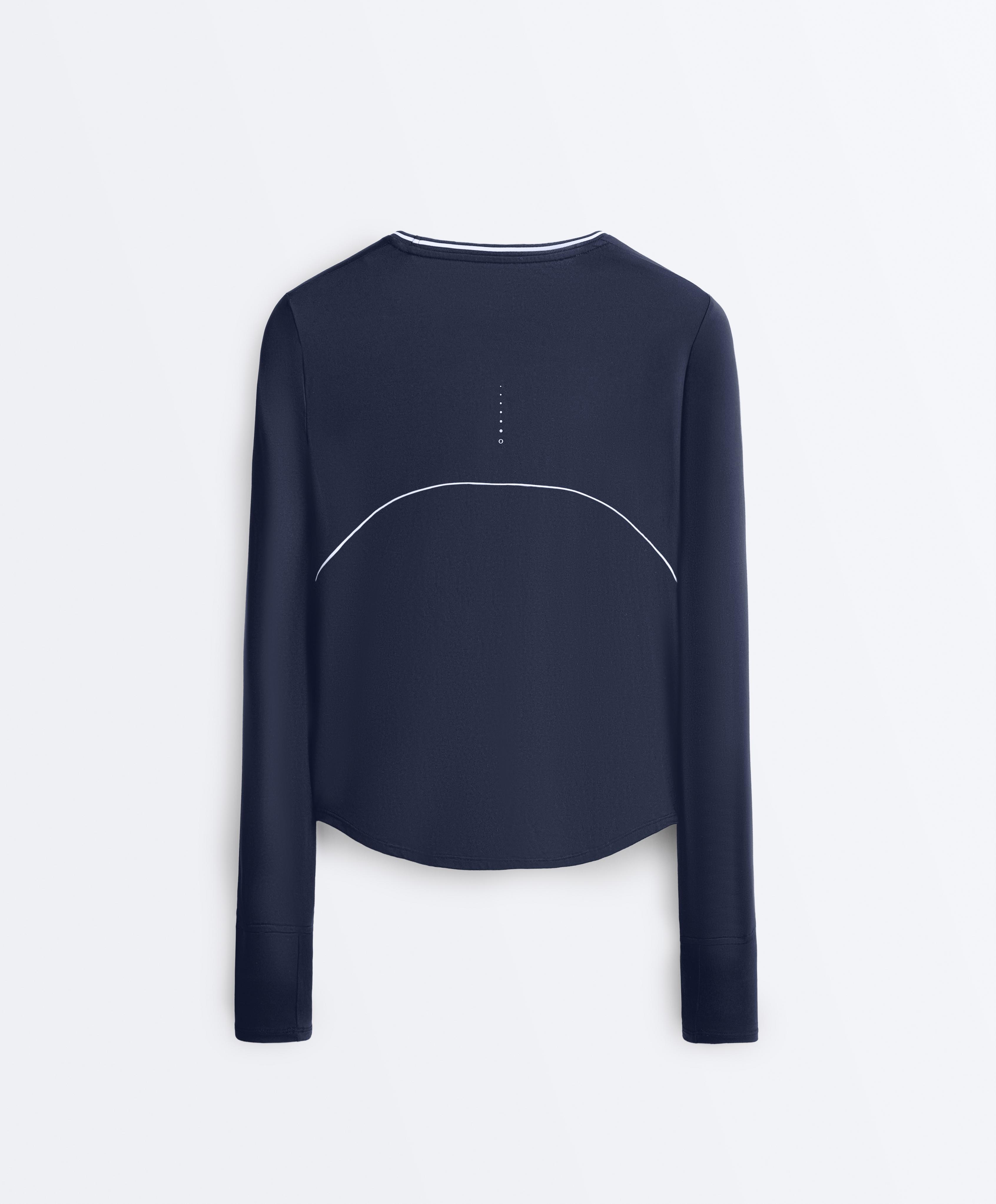 Long-sleeve technical piping T-shirt — NAVY BLUE