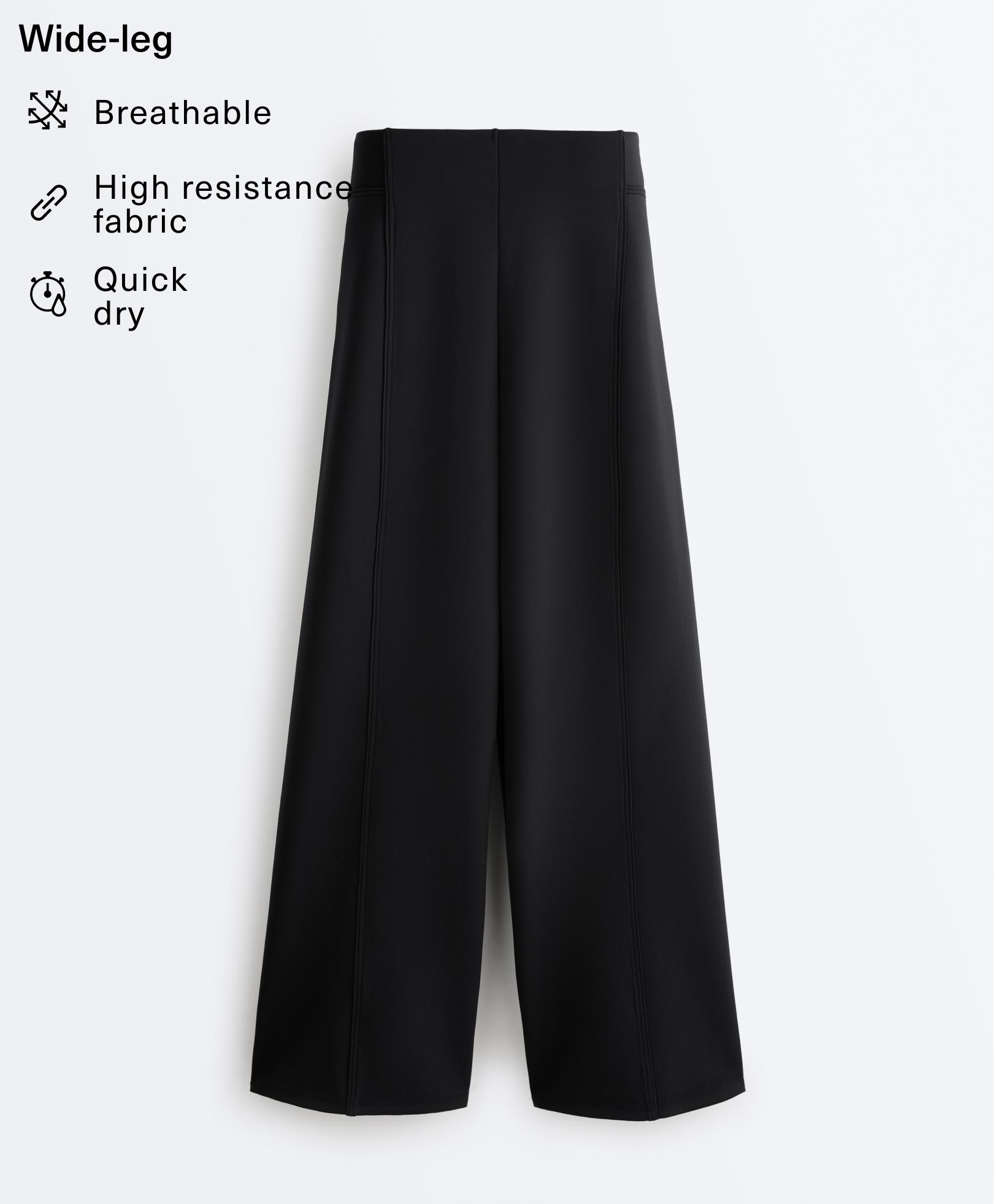Neoprene effect high rise wide-leg trousers — BLACK