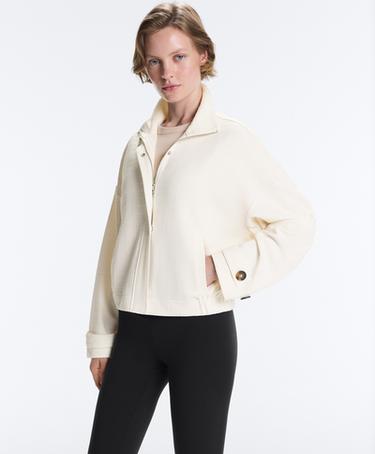 Cotton stripe texture cropped jacket — PALE ECRU 4