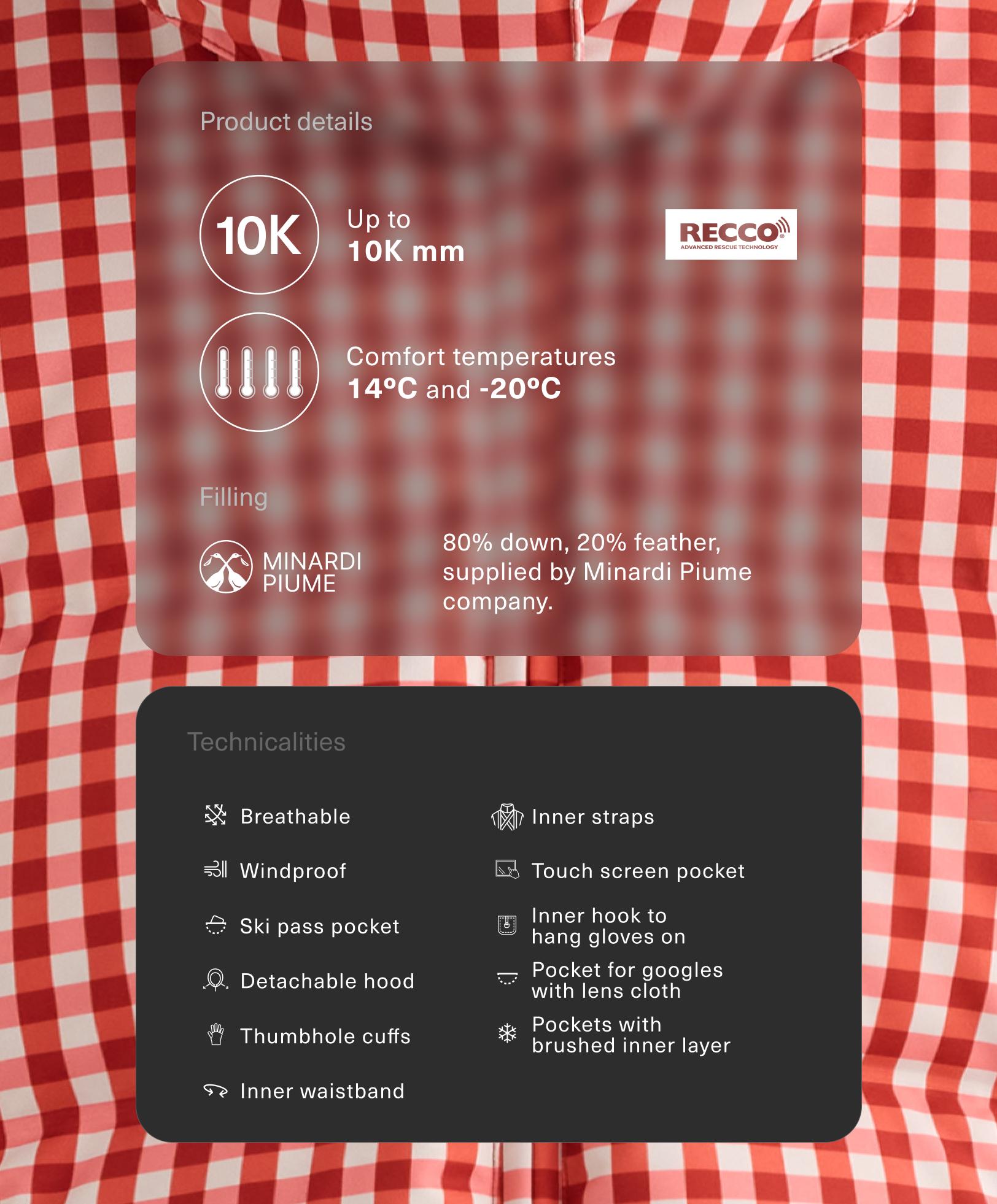 Lehká krátká bunda 80% prachové peří a 20% MINARDI PIUME SKI, voděodolná