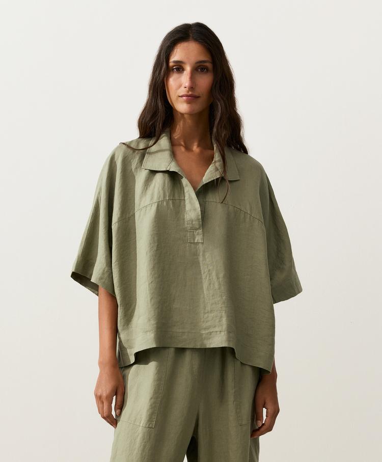 Oversize 100% linen polo shirt — YELLOW GREEN