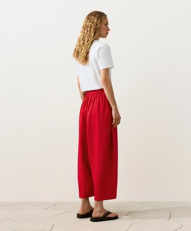 100% linen crop balloon trousers — BRIGHT RED 6
