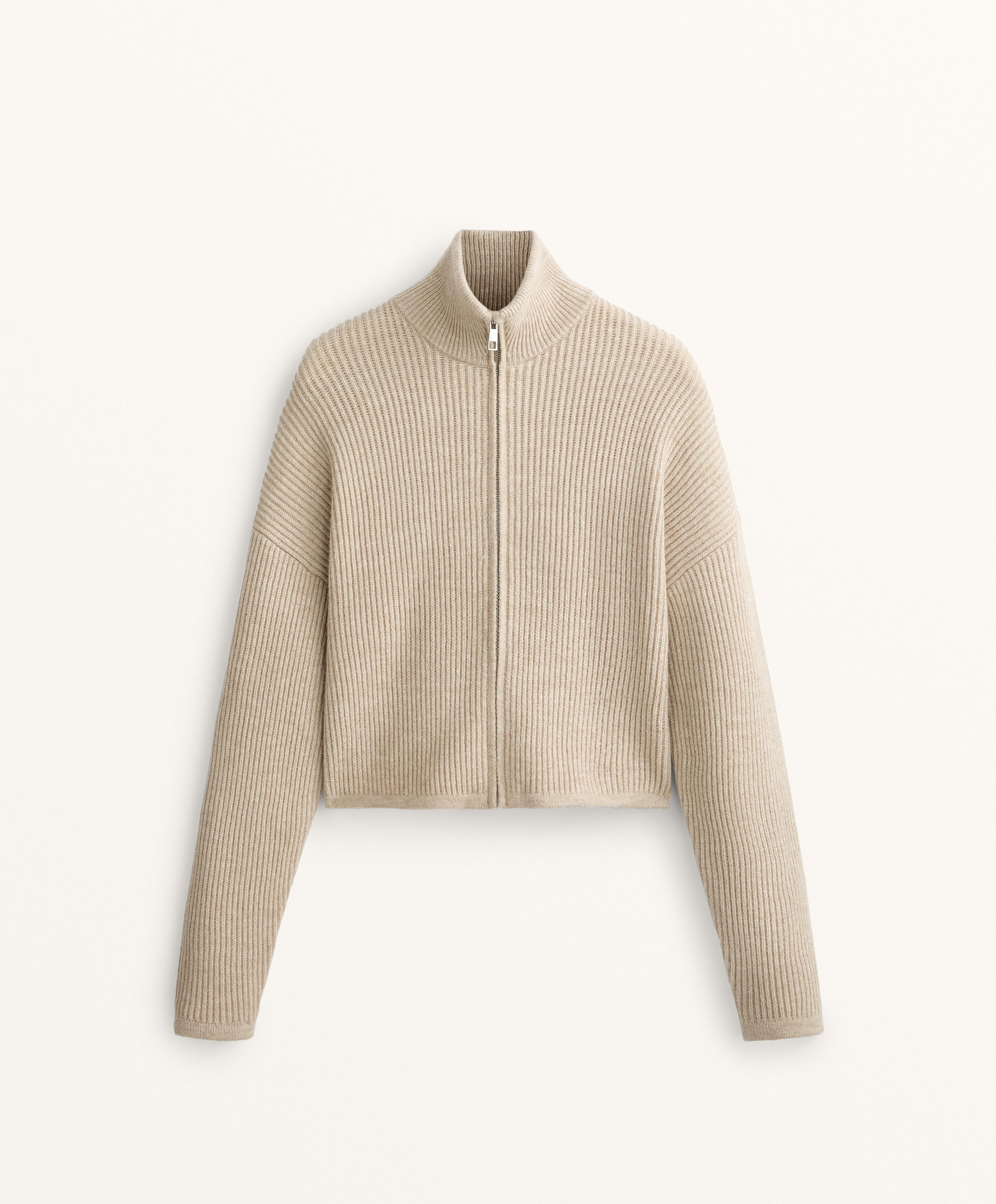Cropped rib knit jacket with high collar