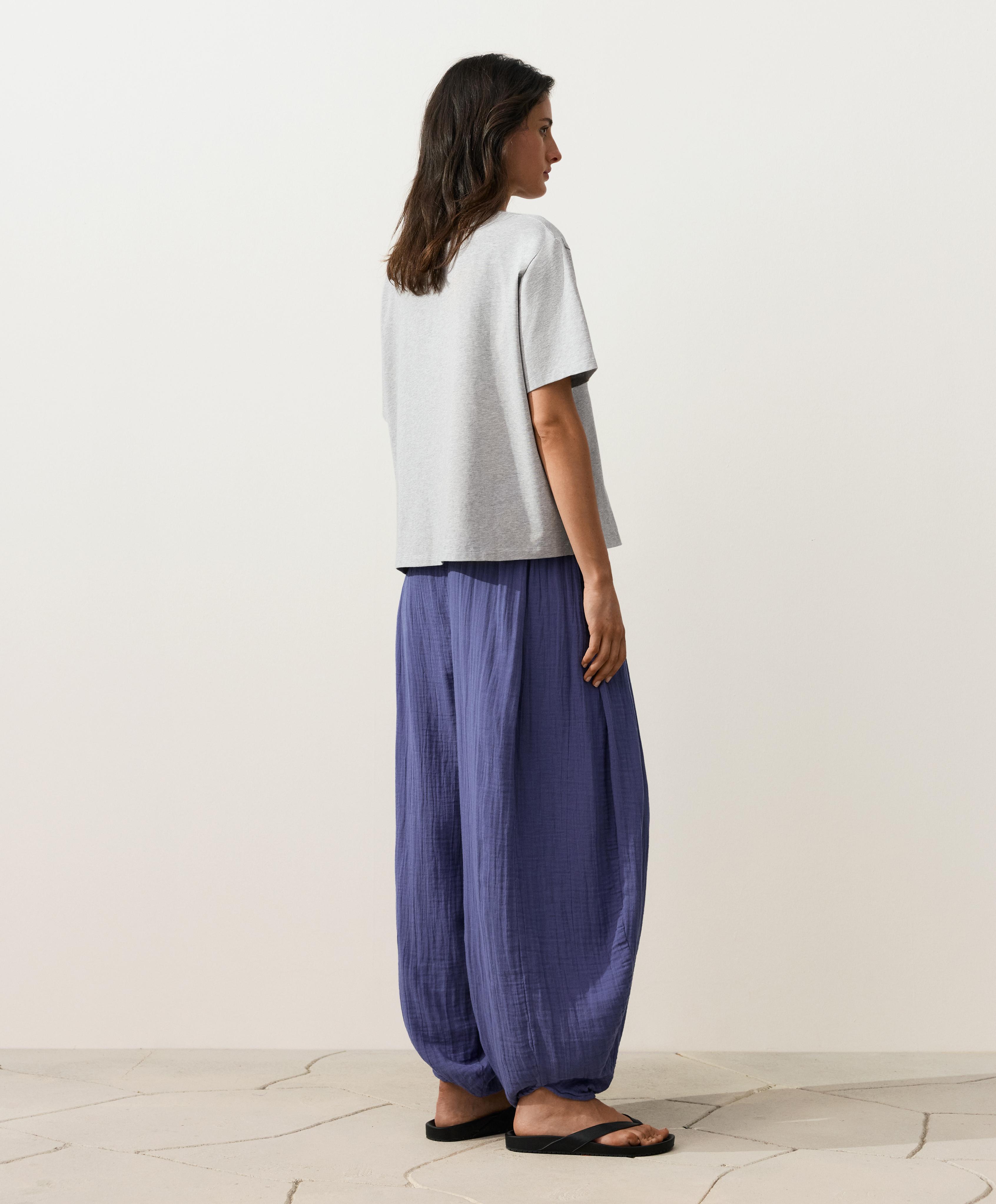 100% cotton muslin balloon trousers — BLUEBERRY