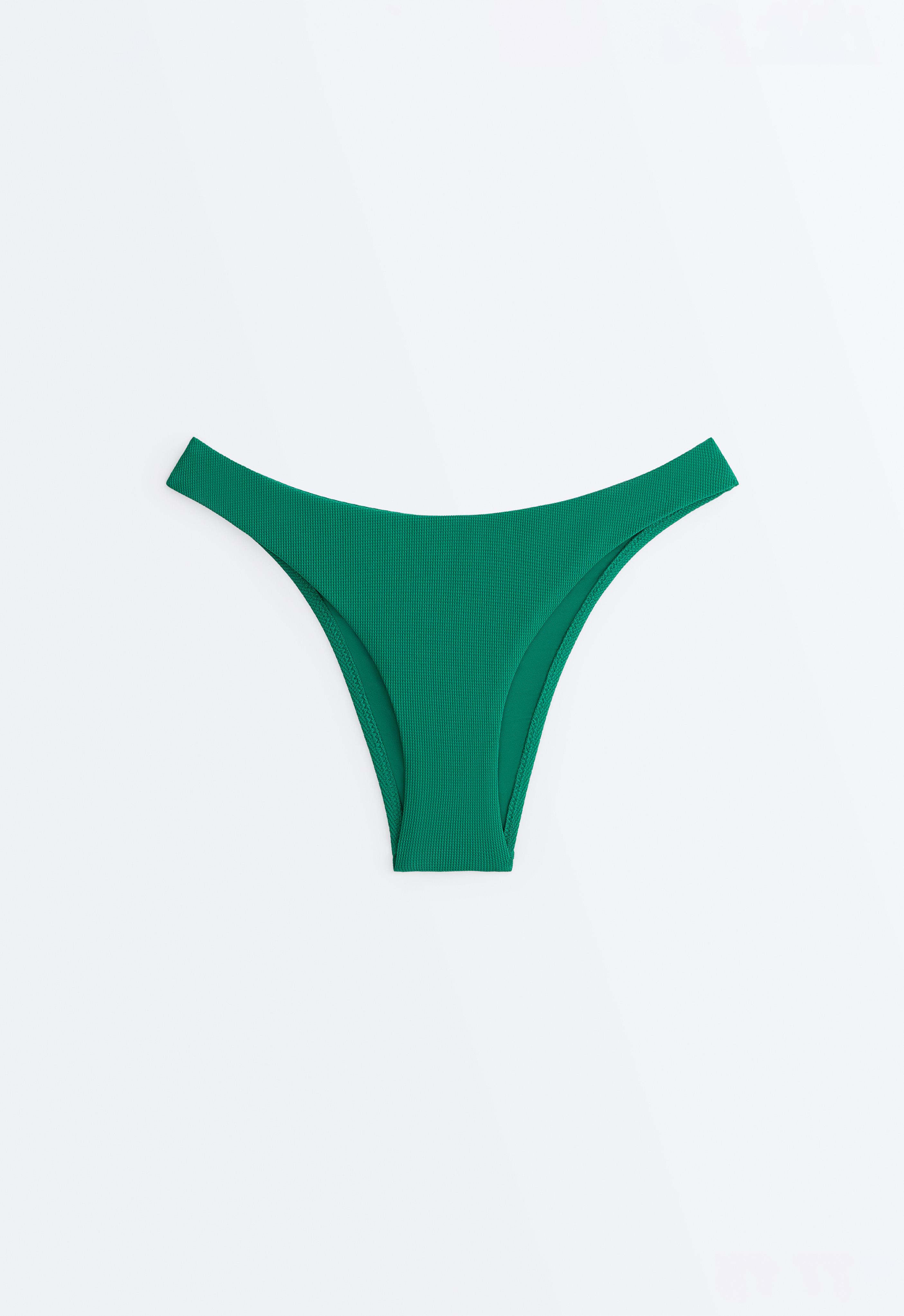 Piqué medium-coverage U-cut bikini briefs — PALE EMERALD