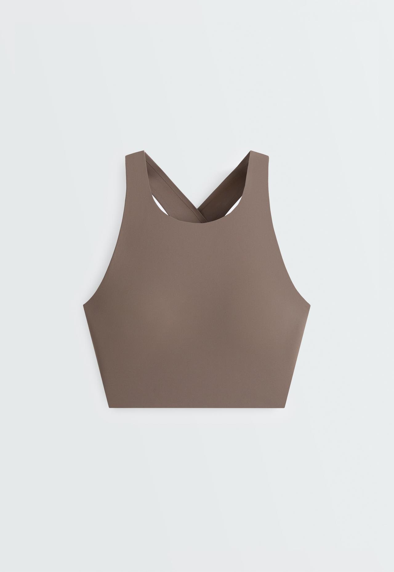 Light Touch crossover-back tank top — TAUPE