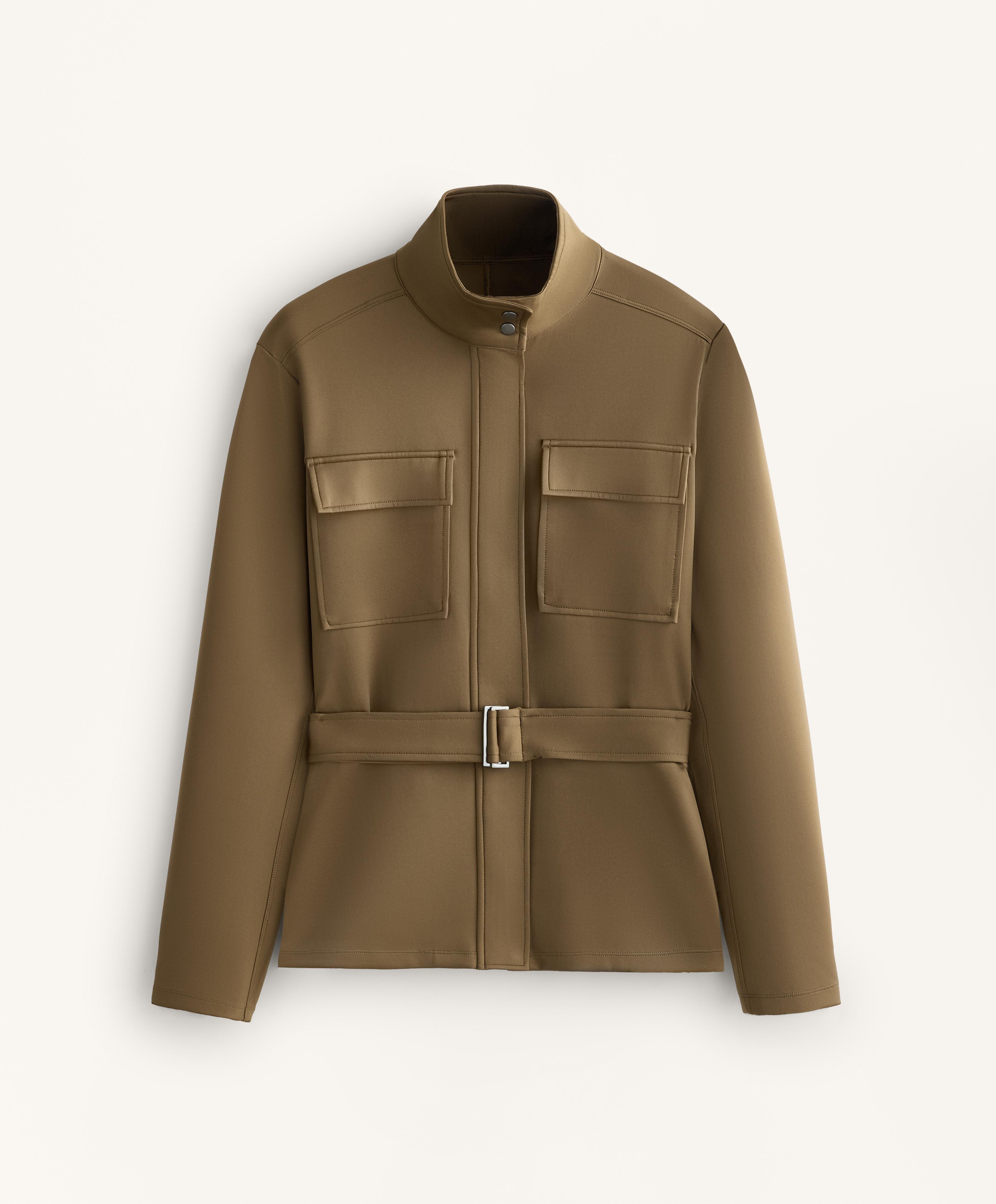 Neoprene-effect jacket with belt — OLIVE GREEN