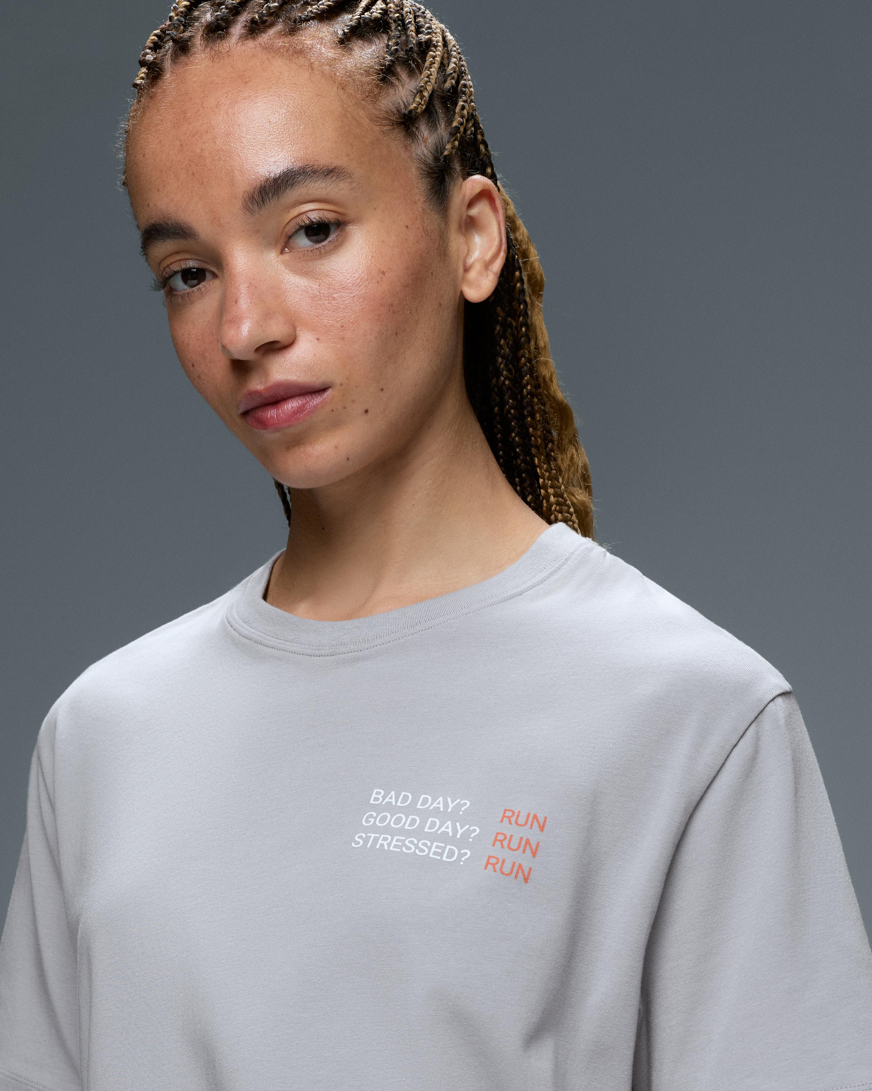 Boxy cotton blend slogan T-shirt — GREY
