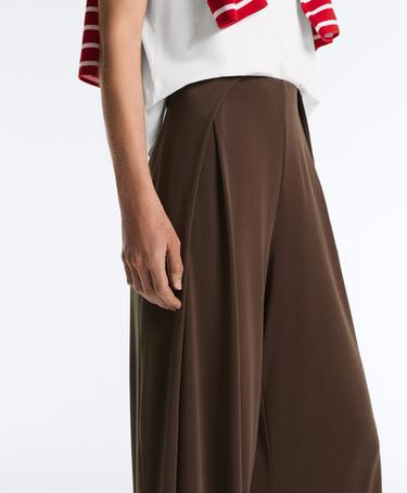 Modal blend straight-leg trousers with side pleat — DARK BROWN 5