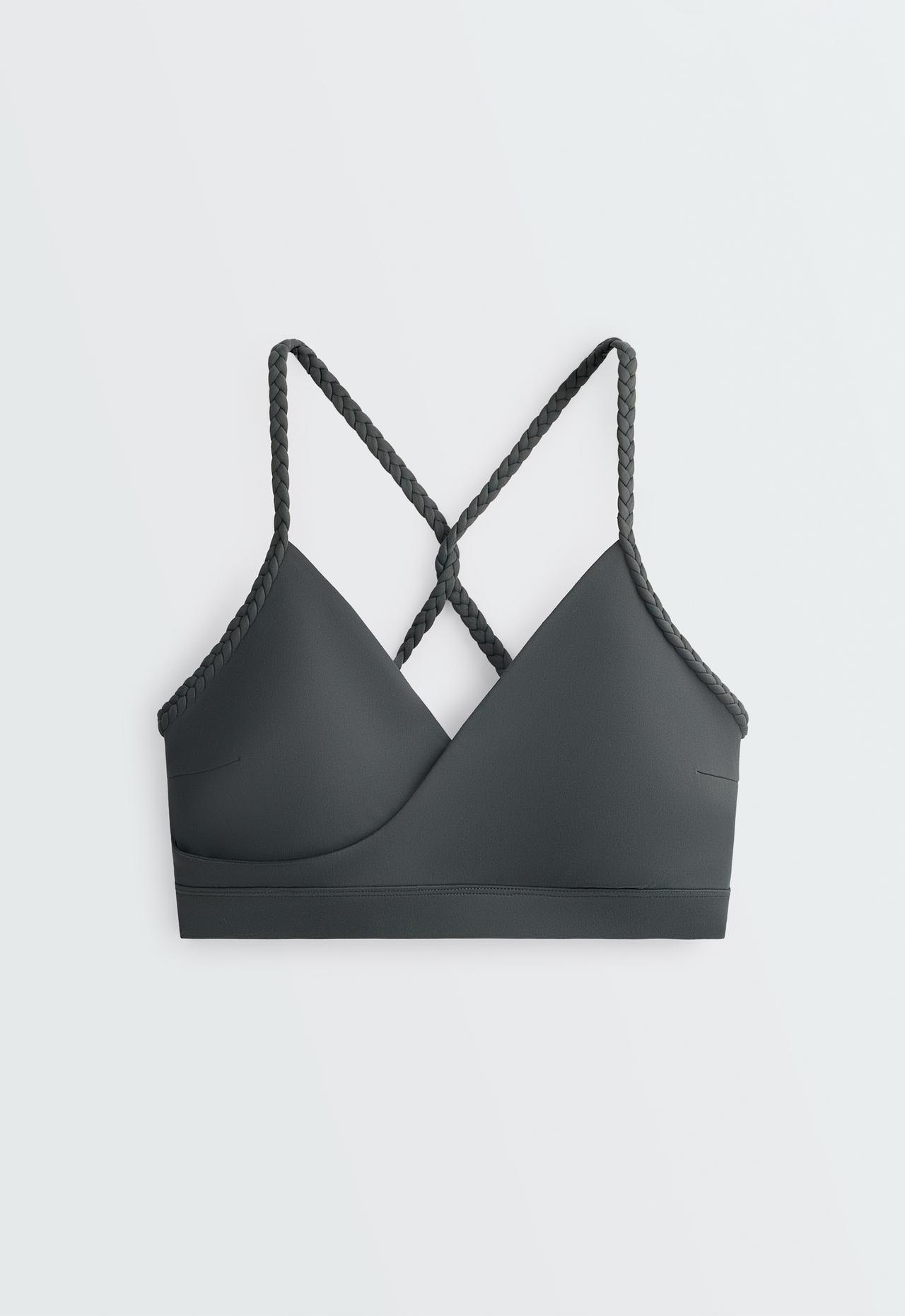 Medium-support braided Comfortlux sports bra — STEEL GREY