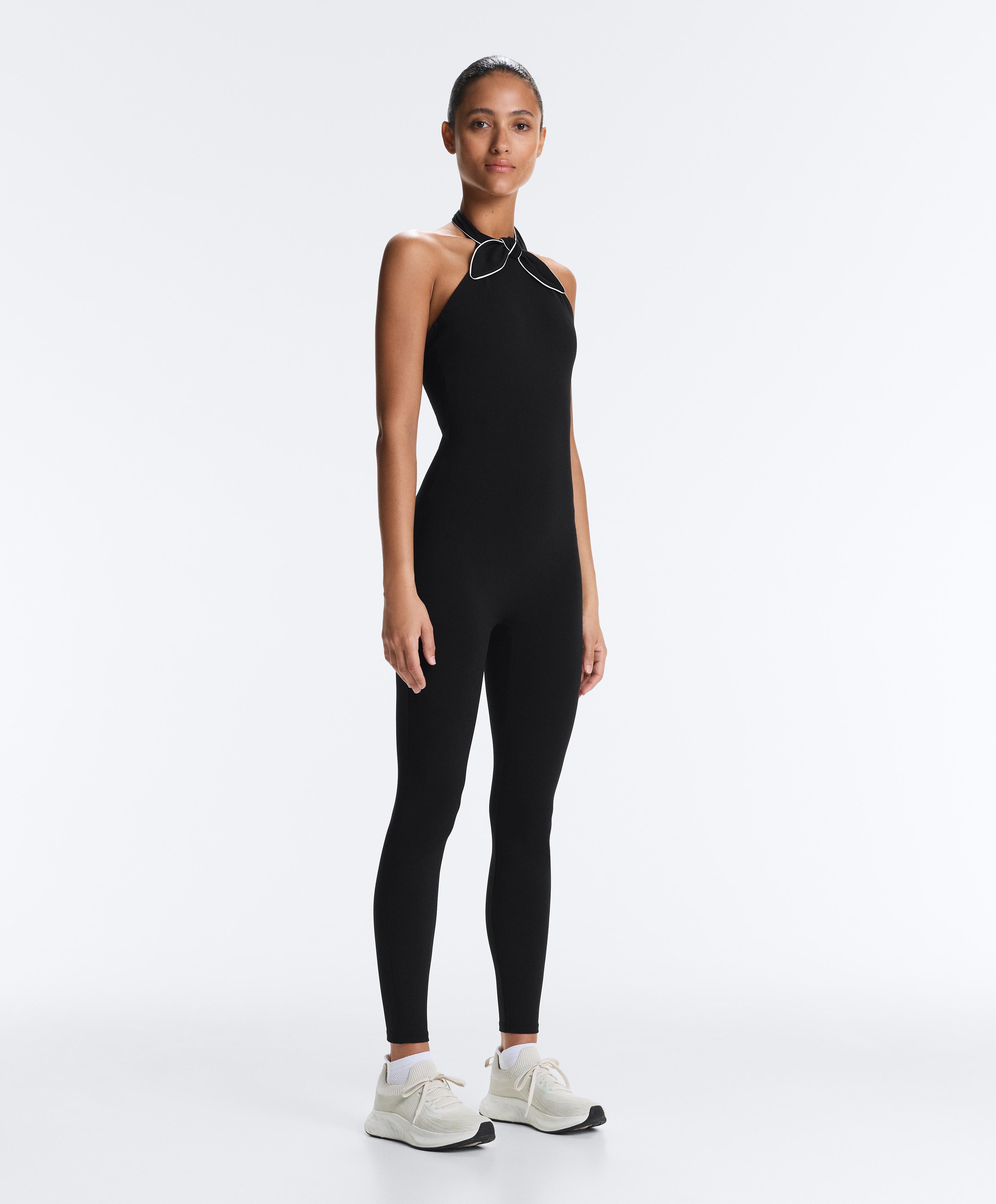 Comfortlux long jumpsuit with tie — BLACK