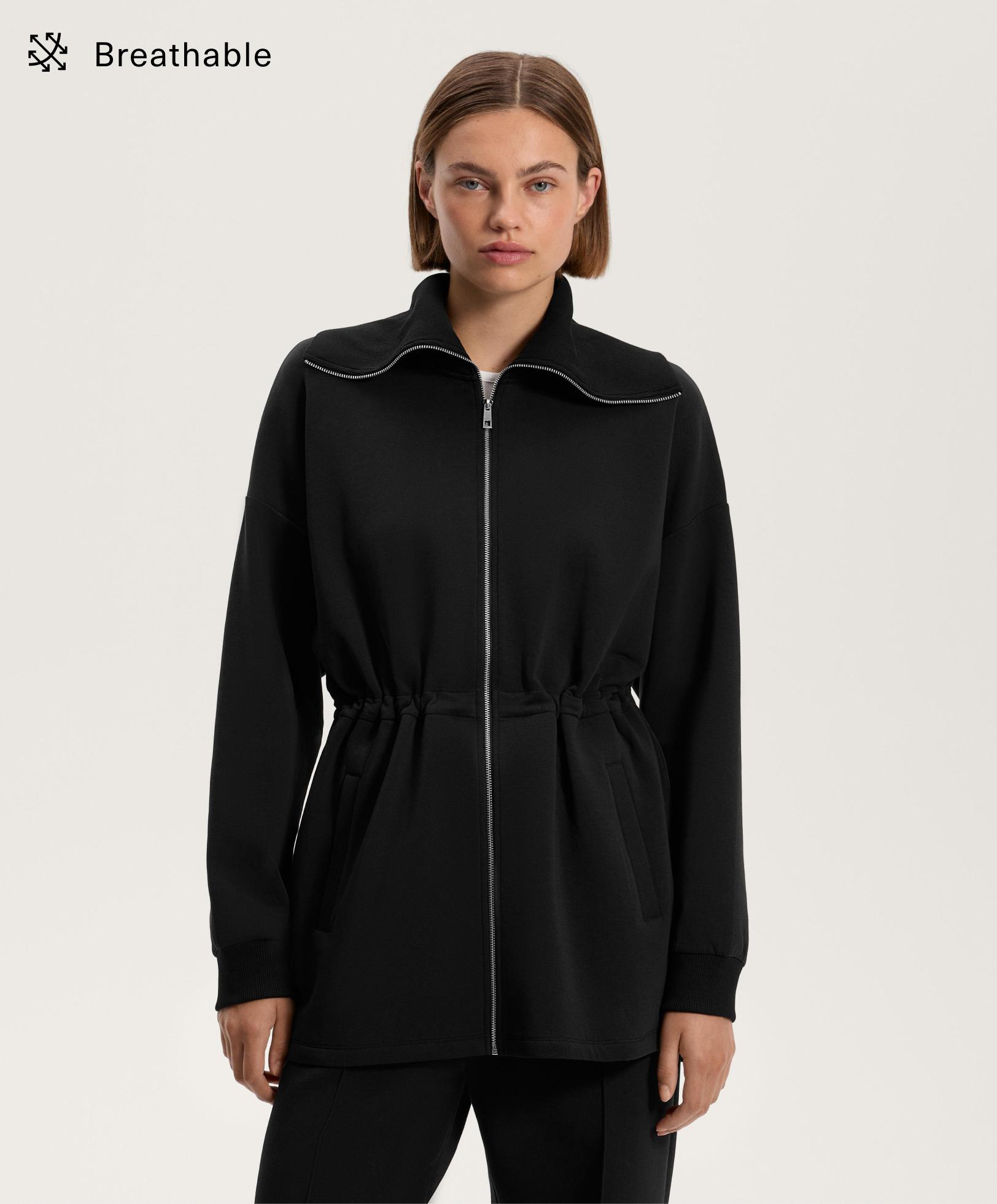 جاكيت طويل بخصر قابل للتعديل وياقة محززة من مزيج القطن جاكيت طويل بخصر قابل للتعديل وياقة محززة من مزيج القطن