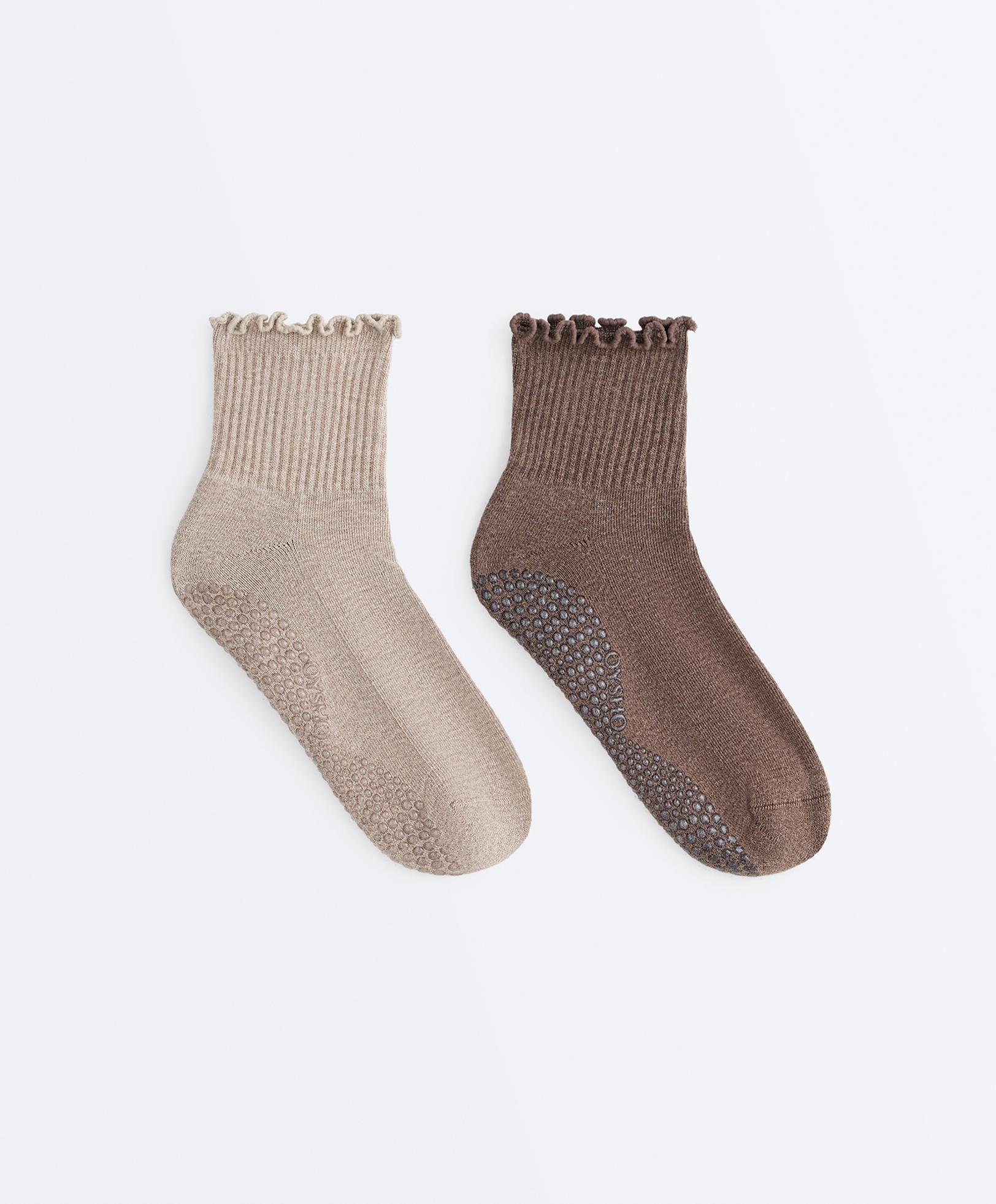 2 pairs of cotton curling quarter yoga and Pilates socks — PALE TAN
