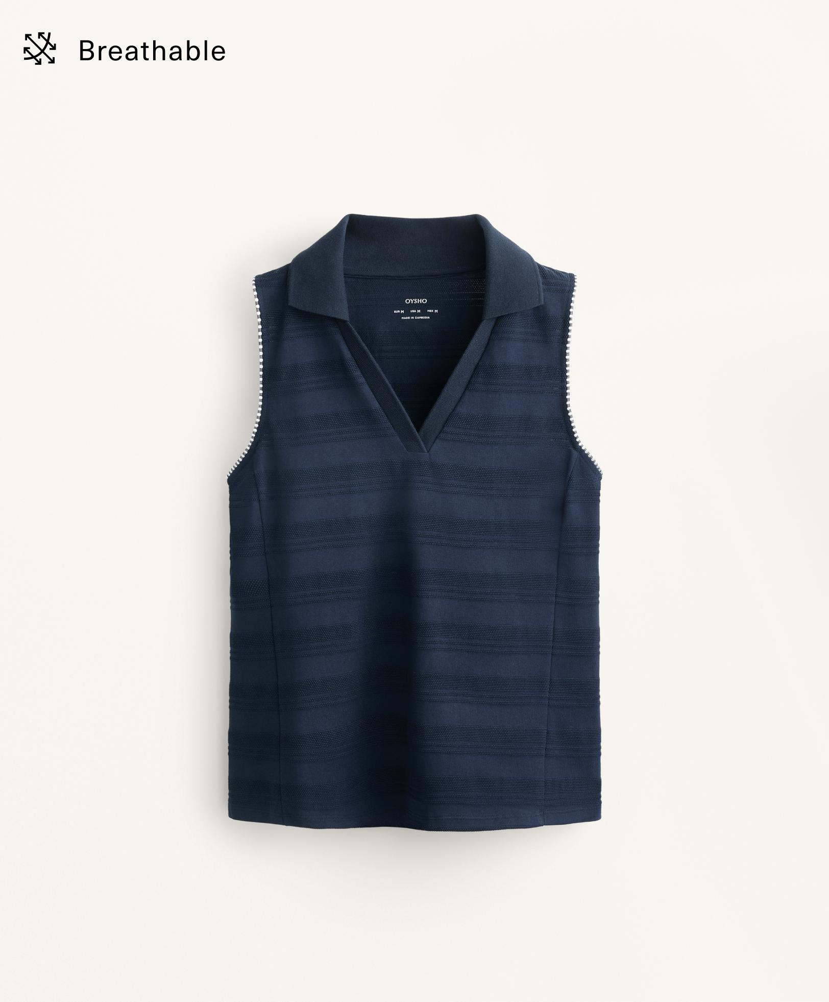 Ärmelloses Jacquard-Polohemd aus 100 % Baumwolle Ärmelloses Jacquard-Polohemd aus 100 % Baumwolle