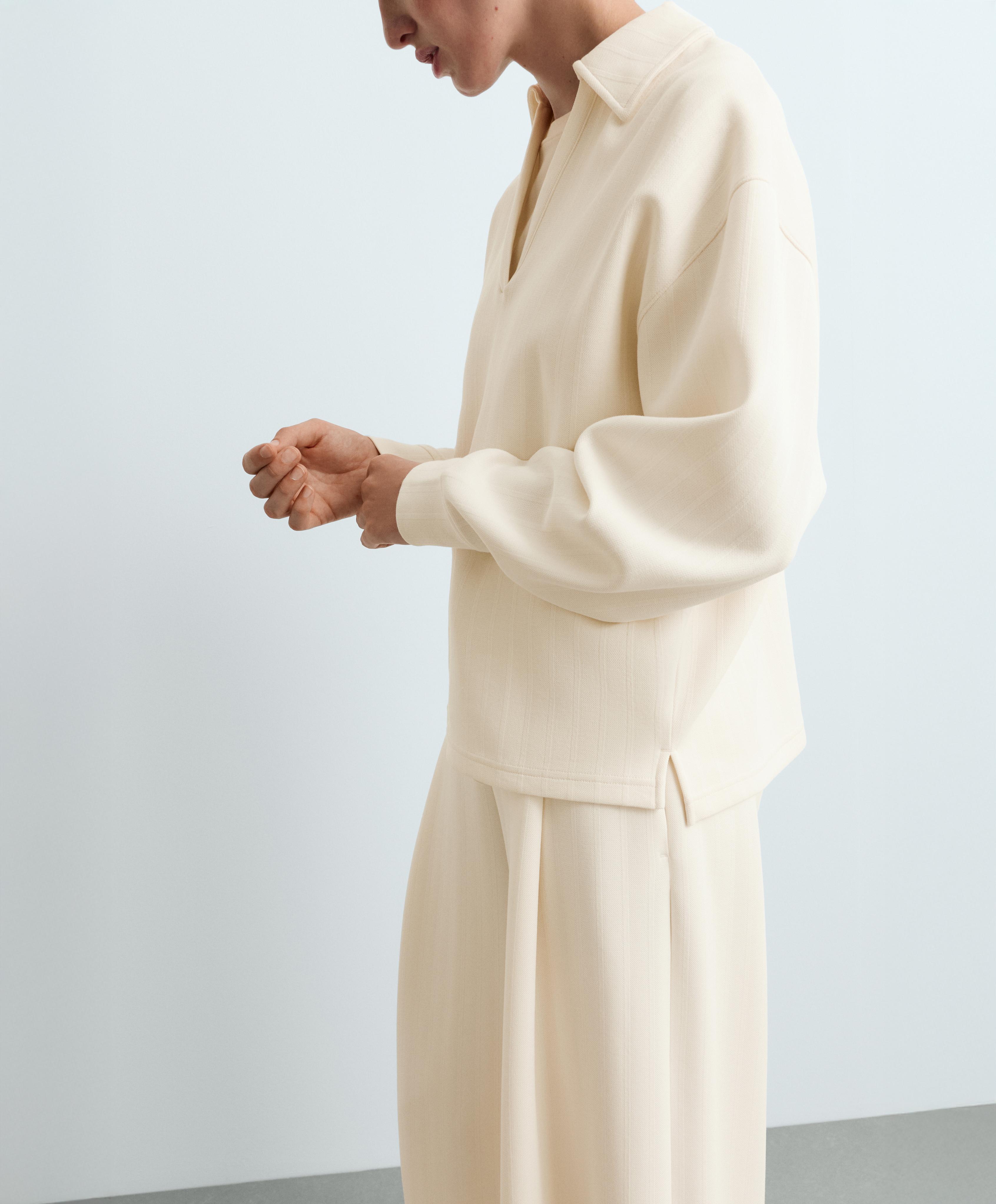 Striped cotton piqué polo shirt — PALE ECRU