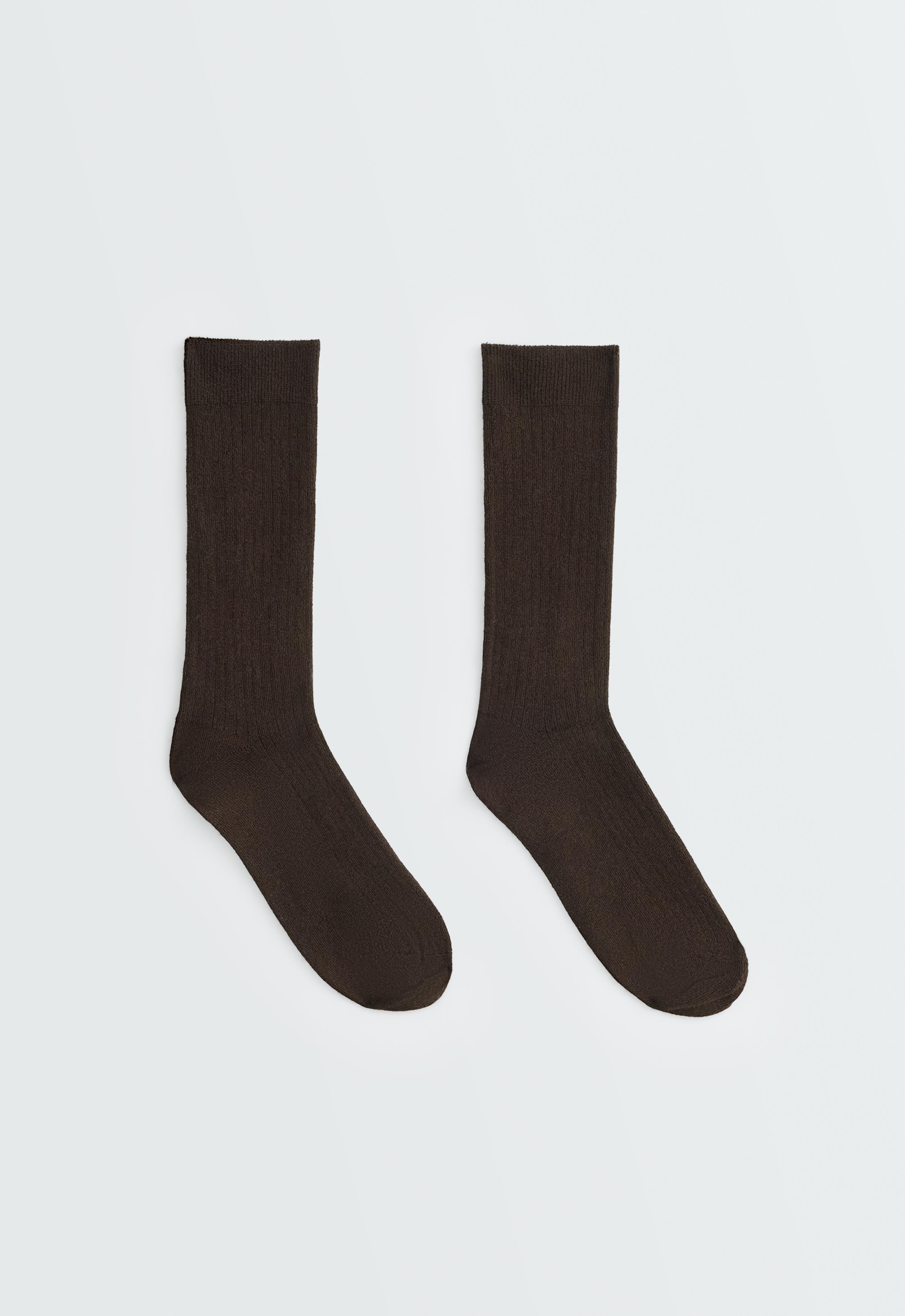 Ribbed modal blend socks with 15% cashmere — CHOCOLATE      