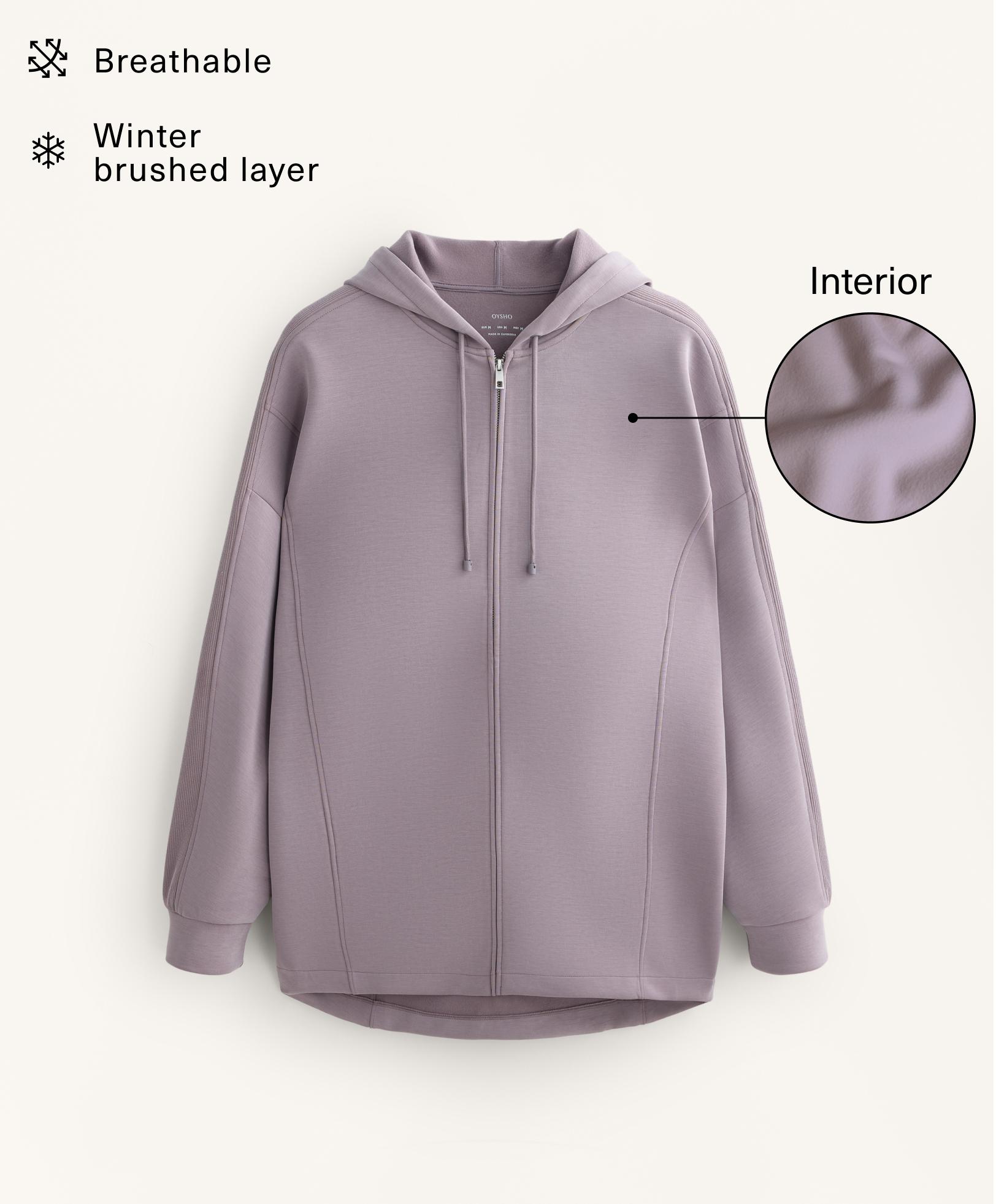 Long hooded jacket with rib details and brushed modal