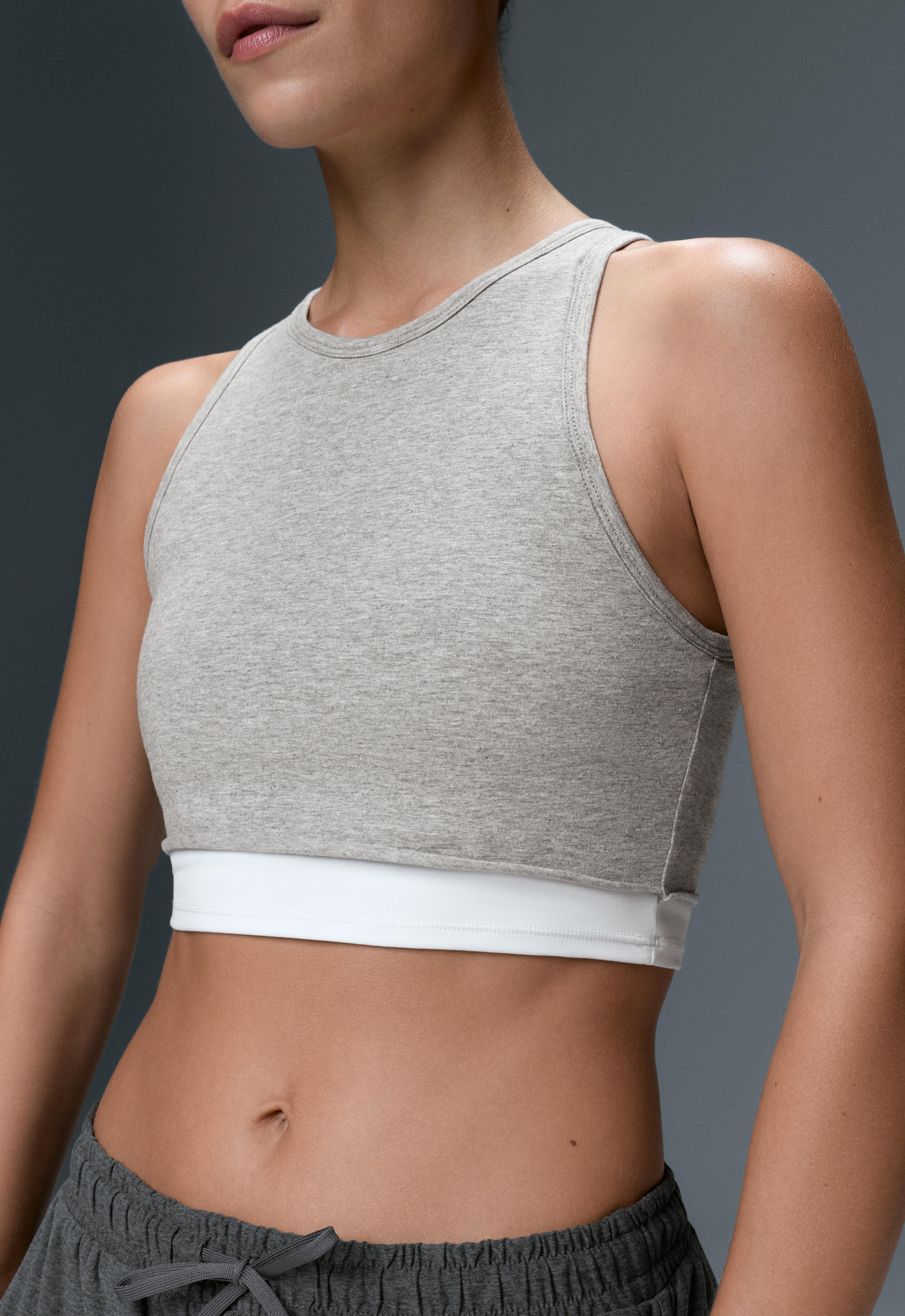 Marl overlay halterneck tank top — GREY MELANGE