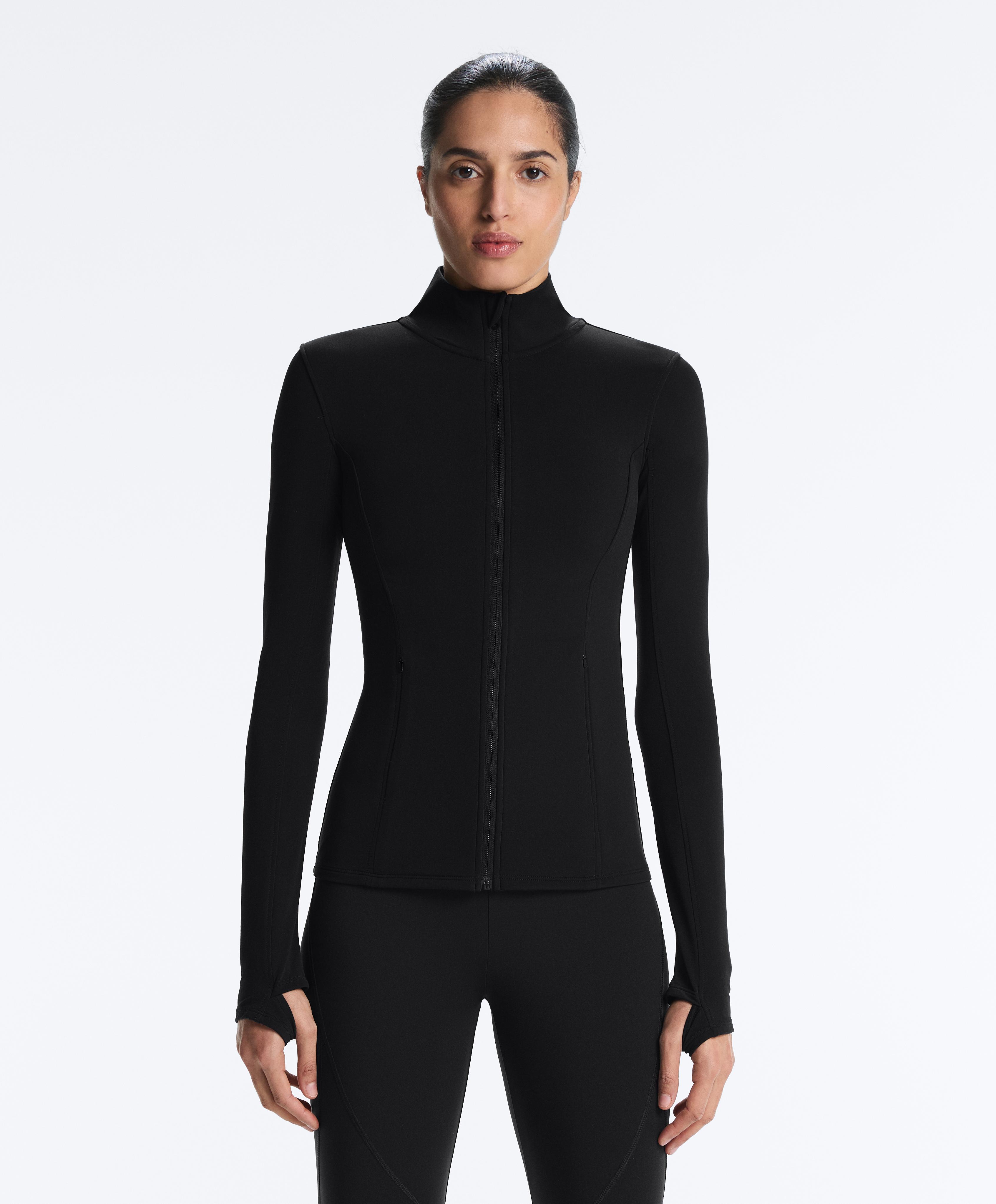 Long light warm technical jacket — BLACK