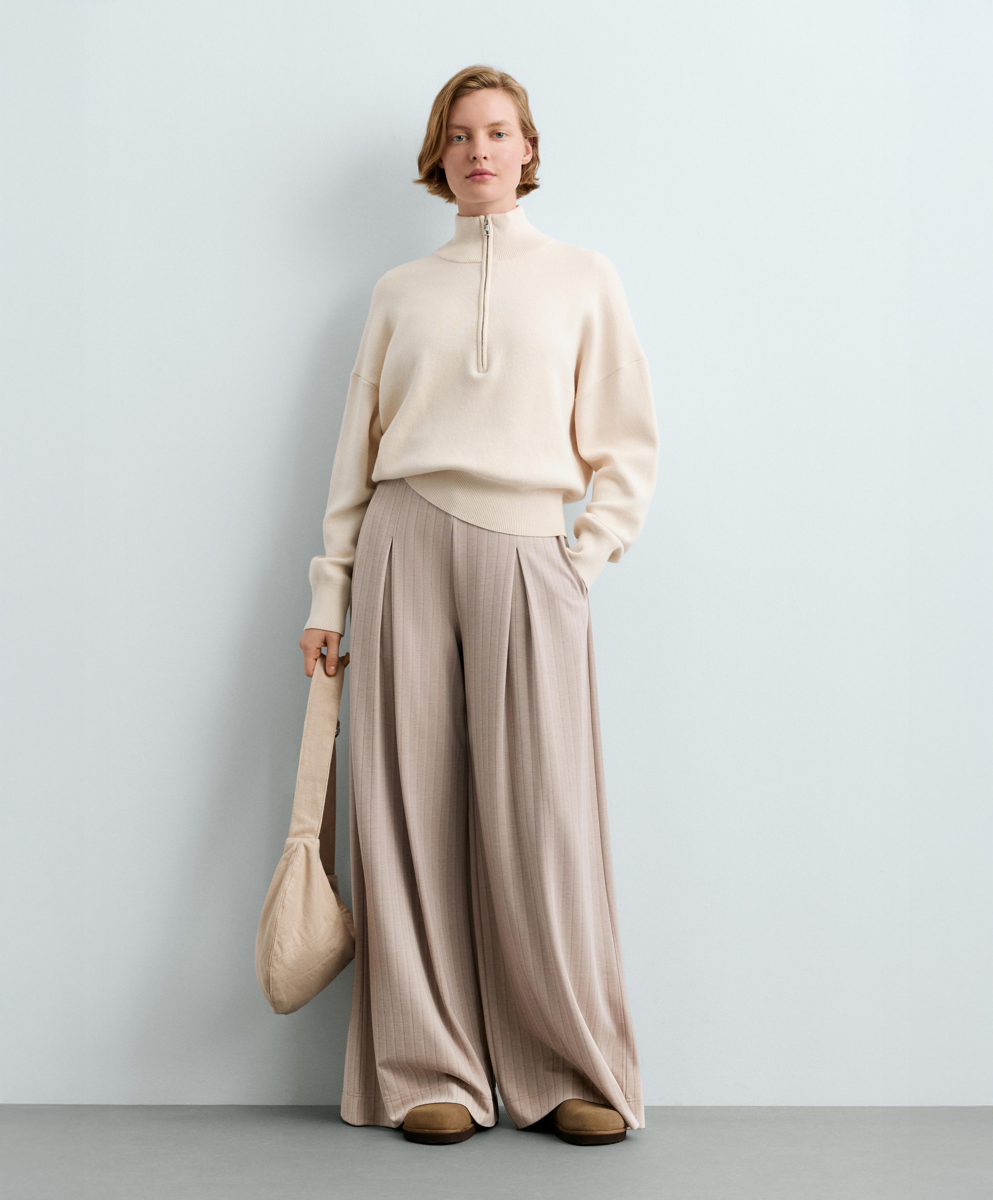Soft-touch striped wide-leg trousers — SOFT MINK