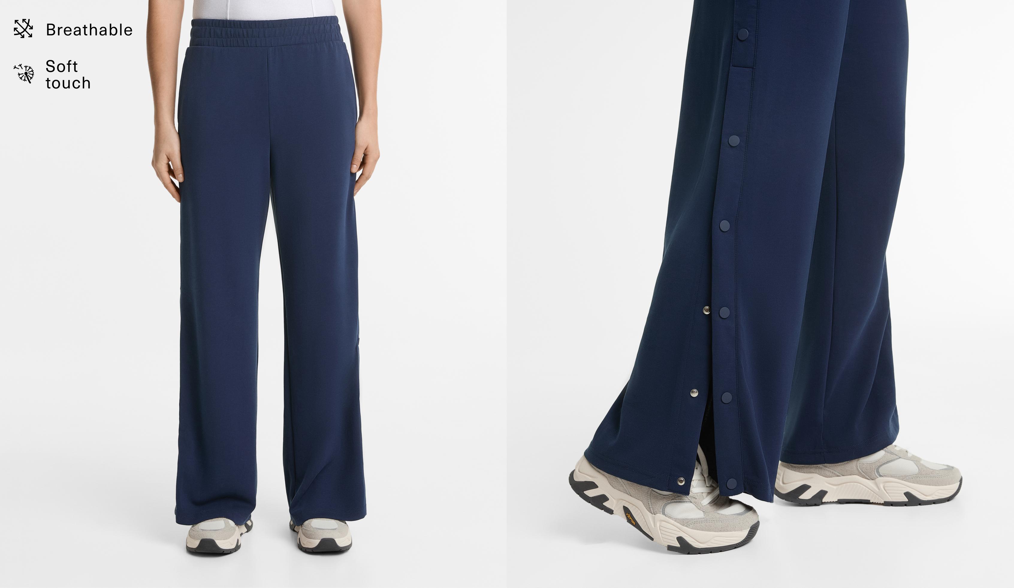 Soft-touch wide, straight-leg trousers with modal and buttons