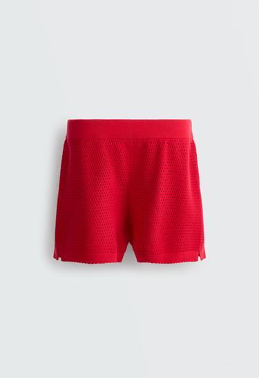 Cotton openwork knit shorts — BRIGHT RED 7