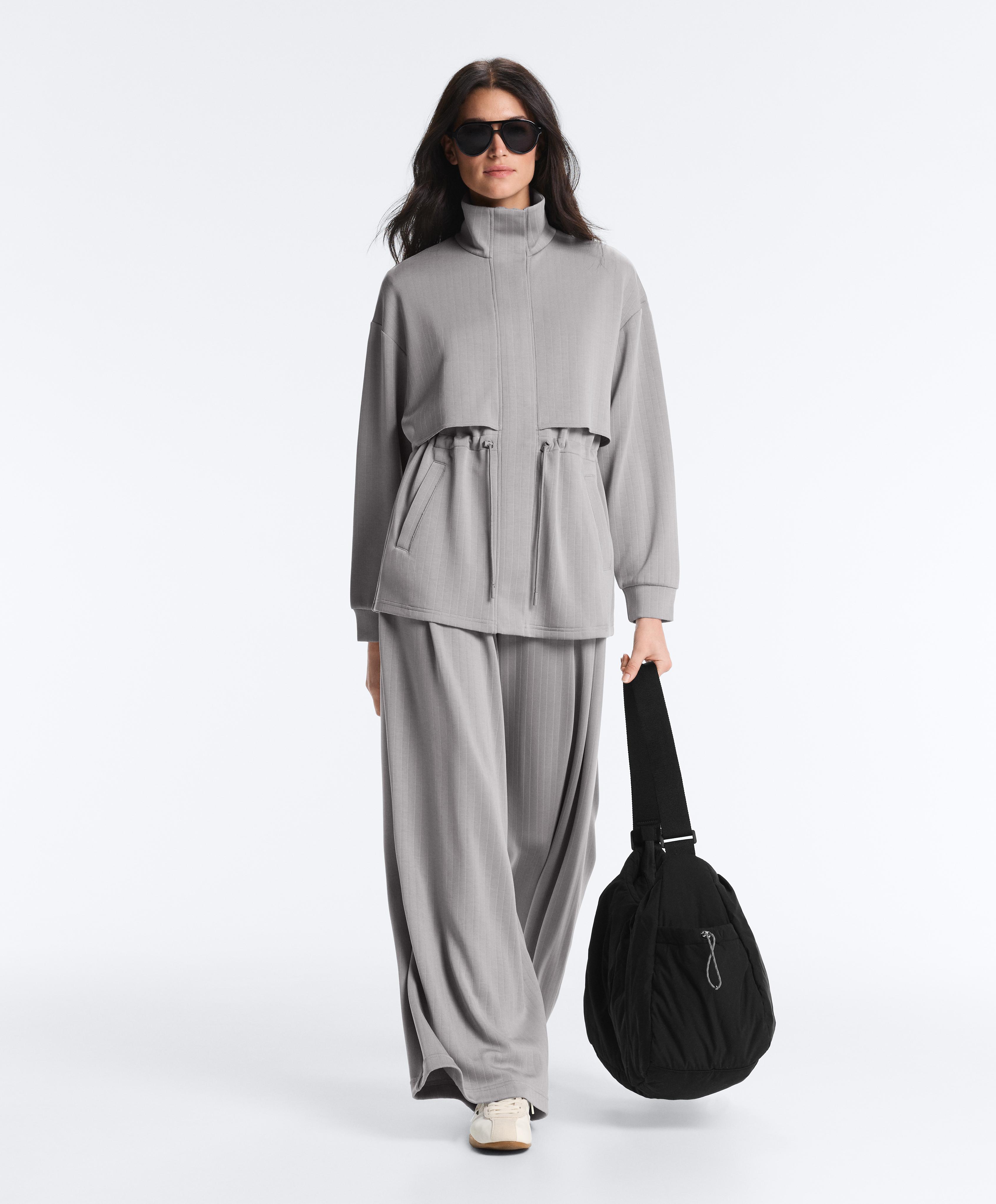 Long jacket with soft-touch modal stripes — MID GREY