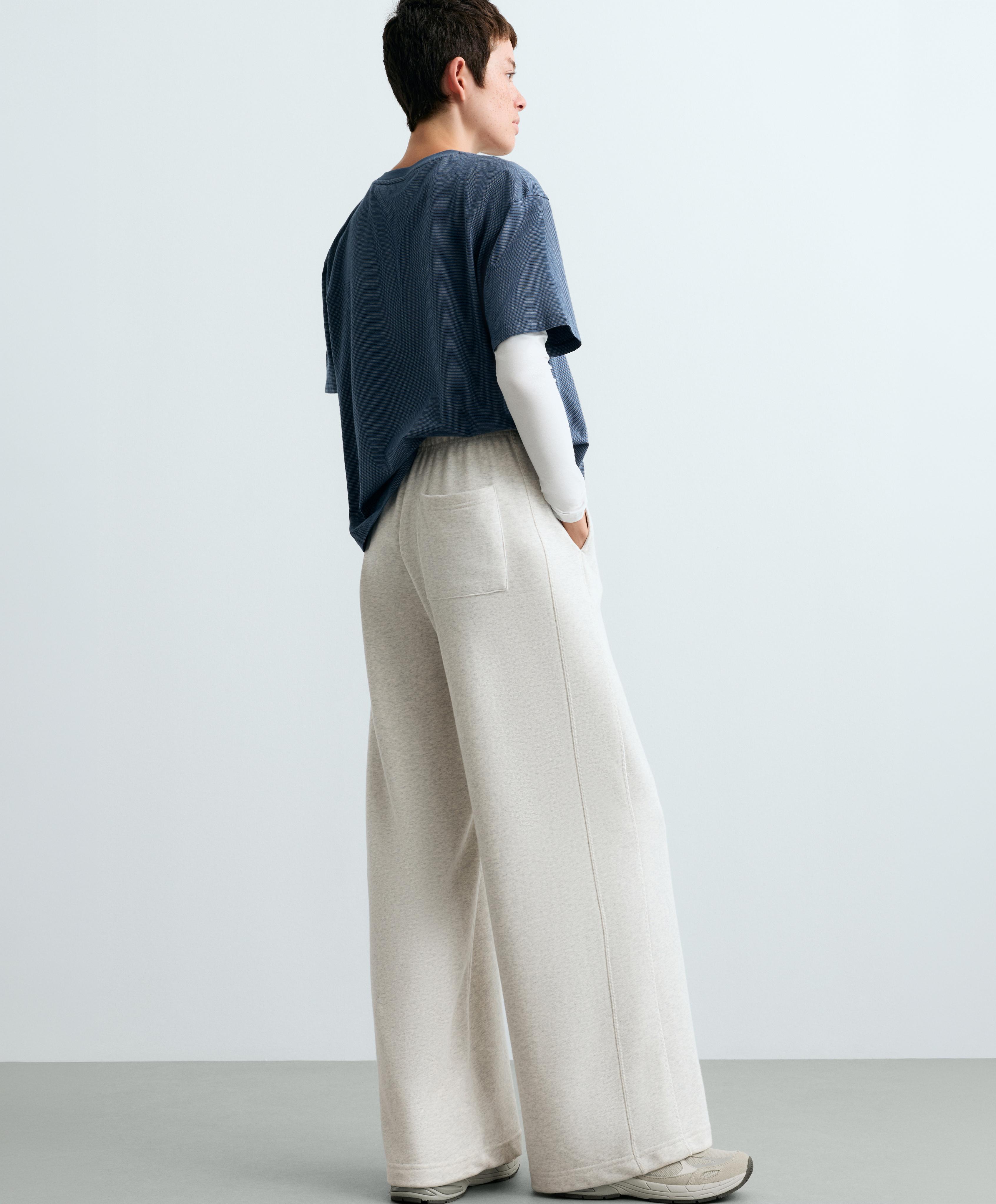 Heathered cotton straight-leg trousers — PALE GREY MELANGE