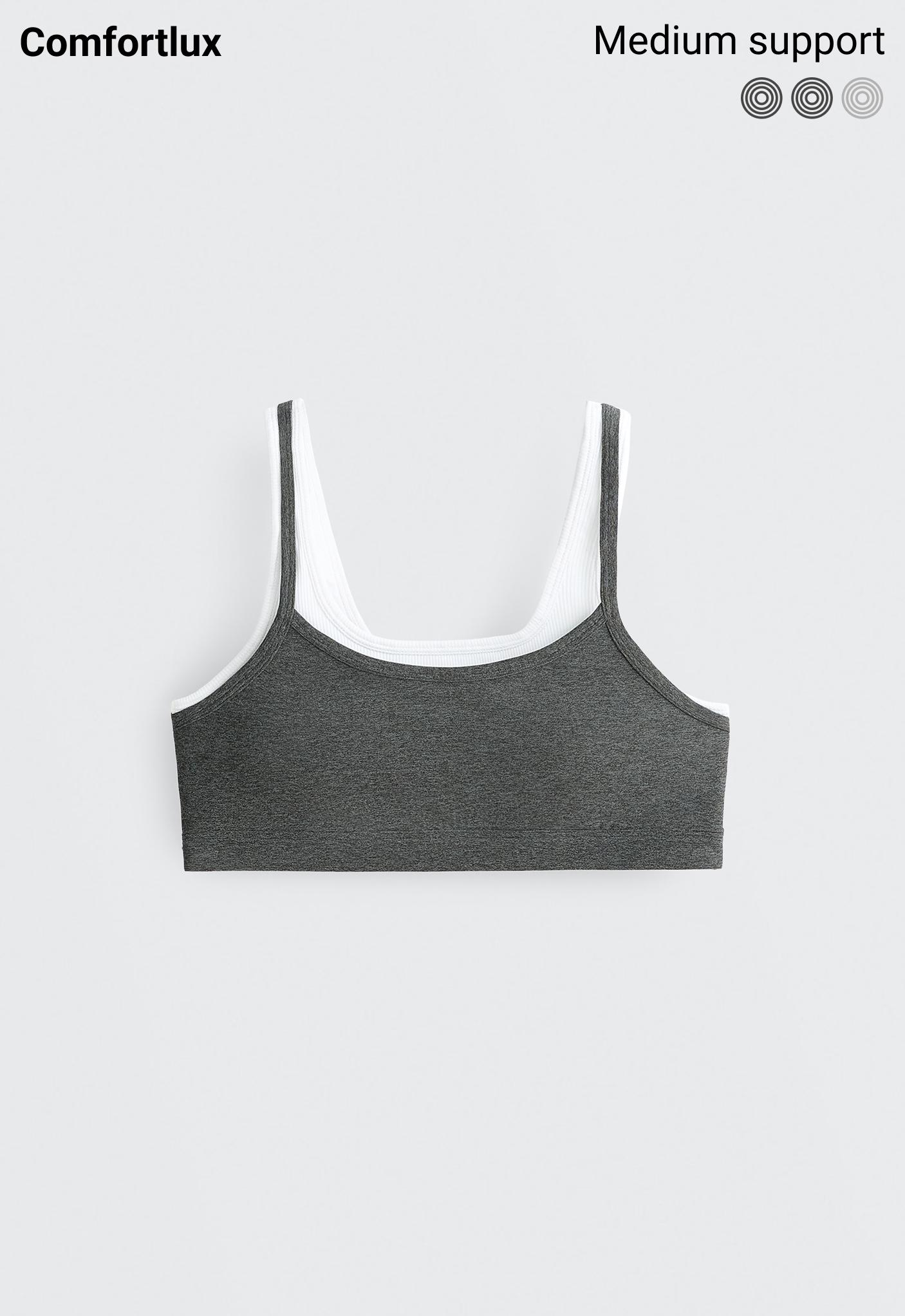Medium-support ribbed heather sports bra with overlay