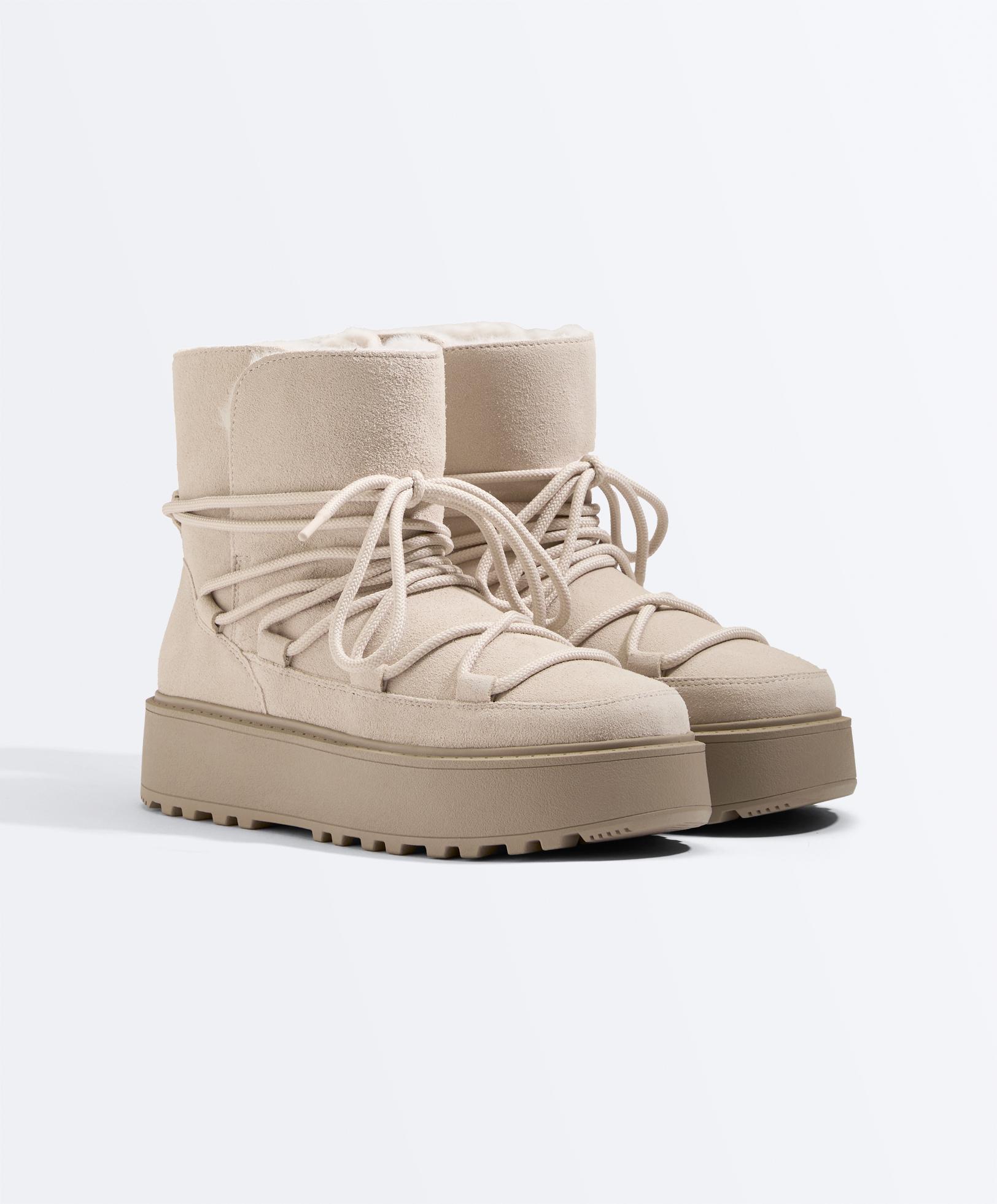 Split-leather platform boots with flap - Sale