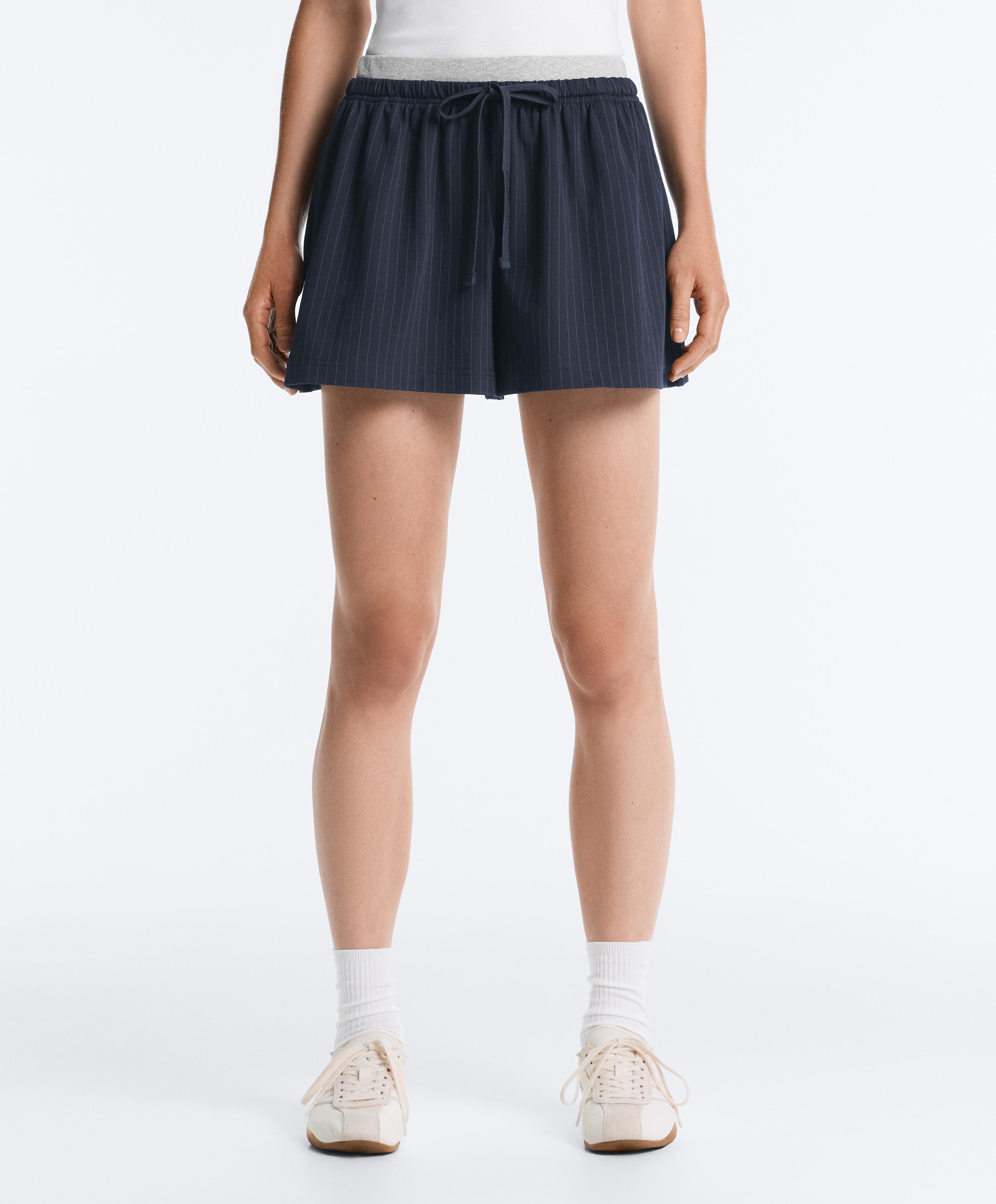 Pinstripe cotton pique shorts — NAVY BLUE