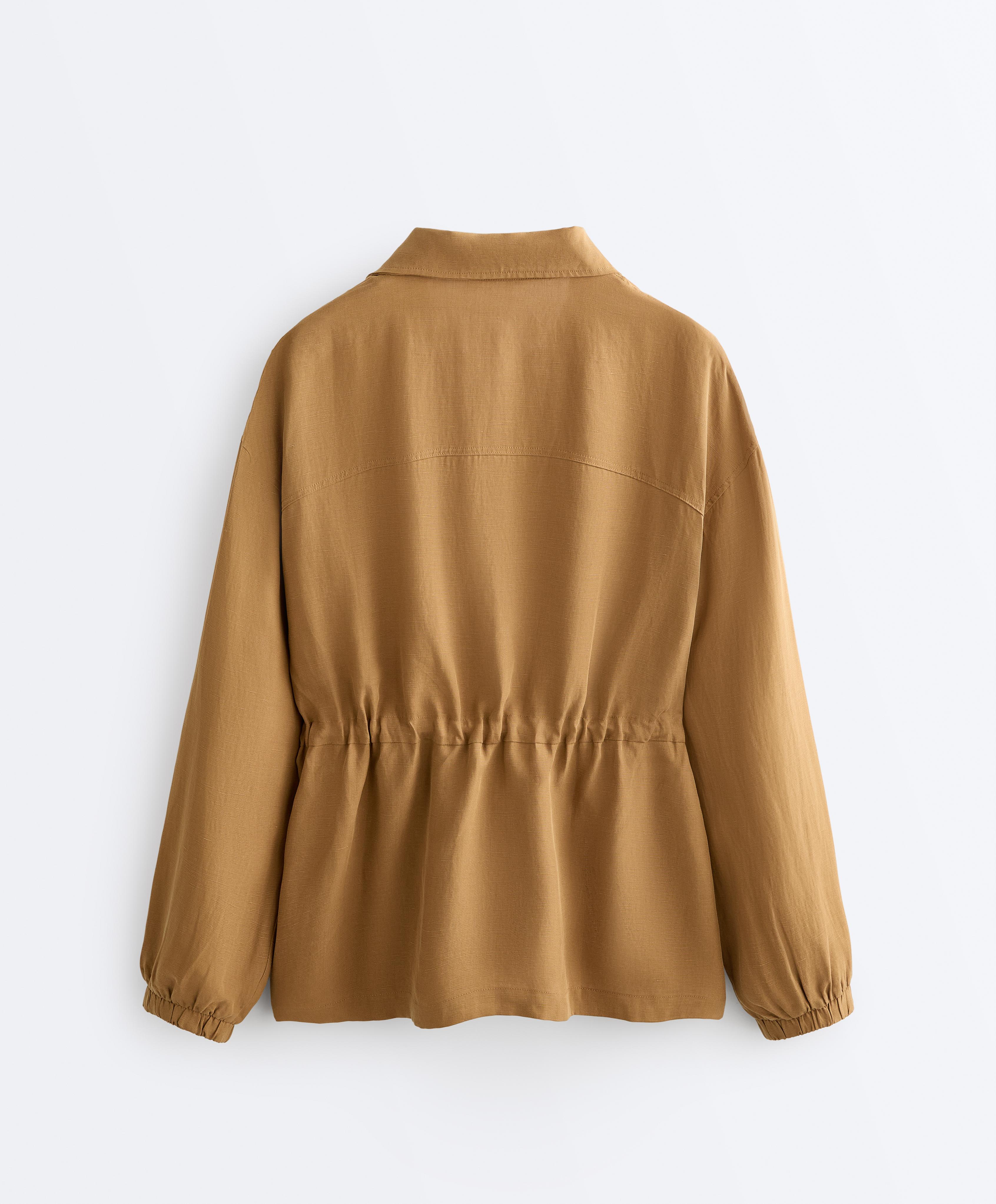 Lyocell and 24% linen blend ruched waist jacket — COPPER