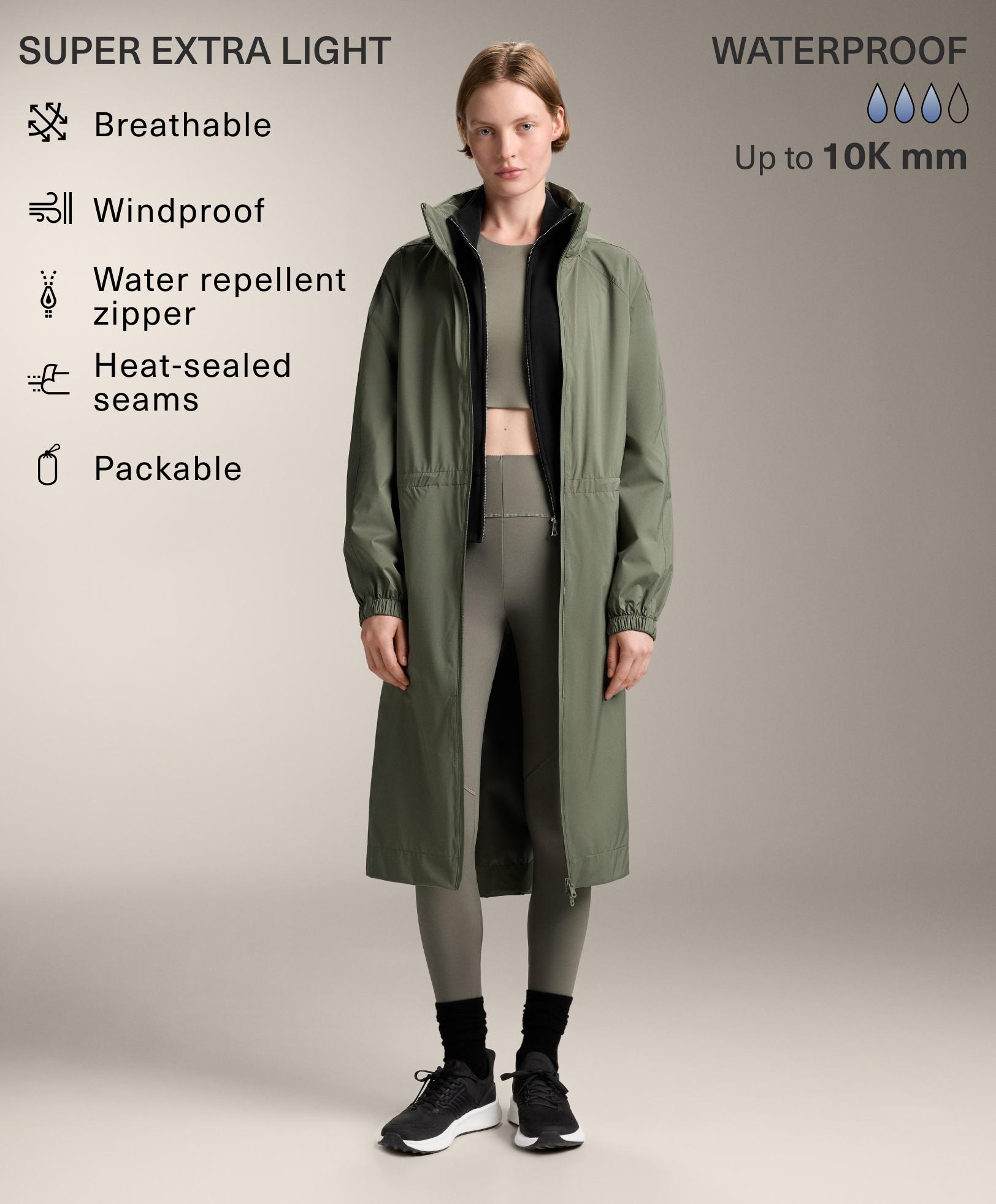 Super extra lightweight 10K waterproof packable long jacket