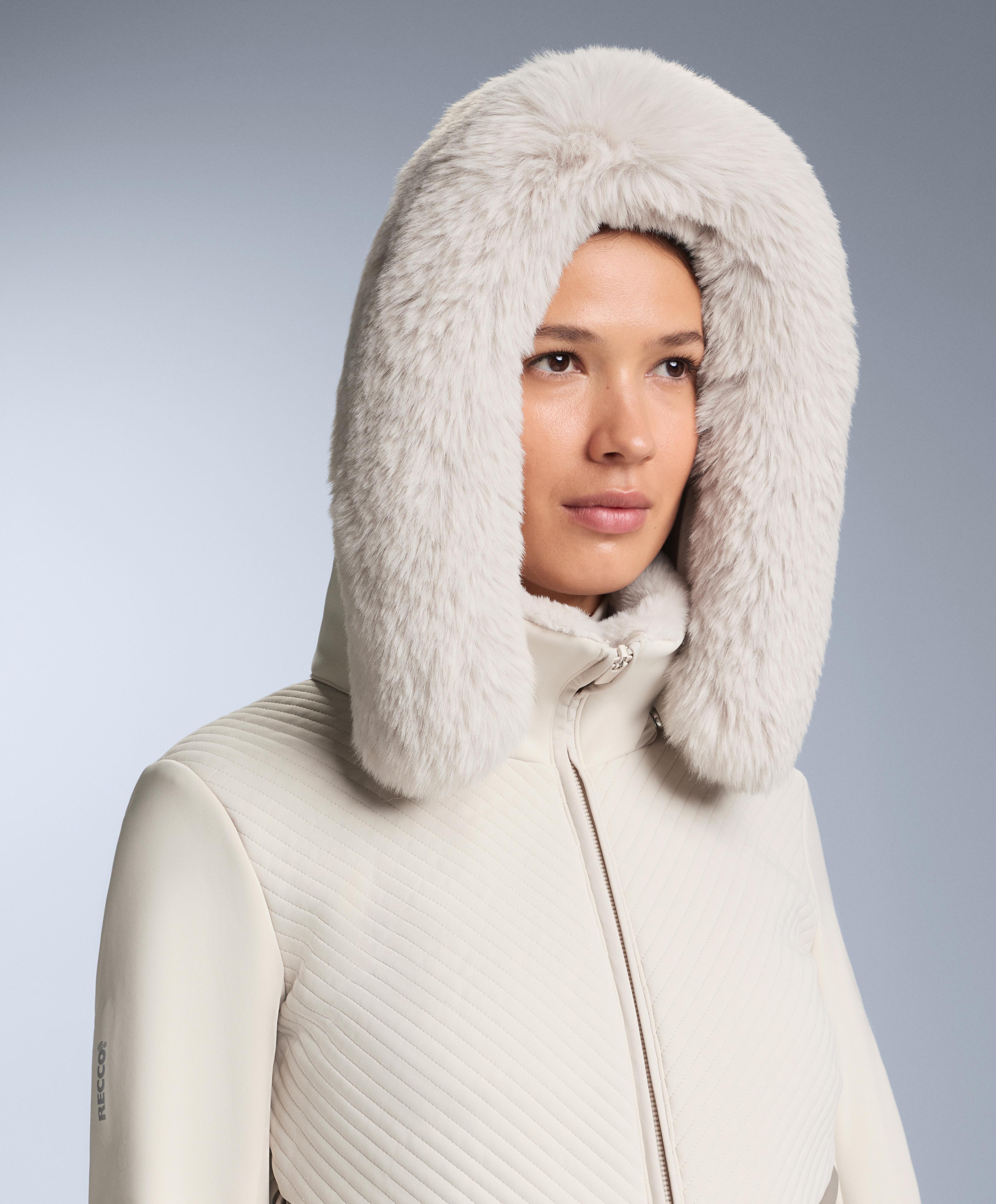 Water-resistant colour-block fitted stretch SKI jumpsuit — PALE MINK