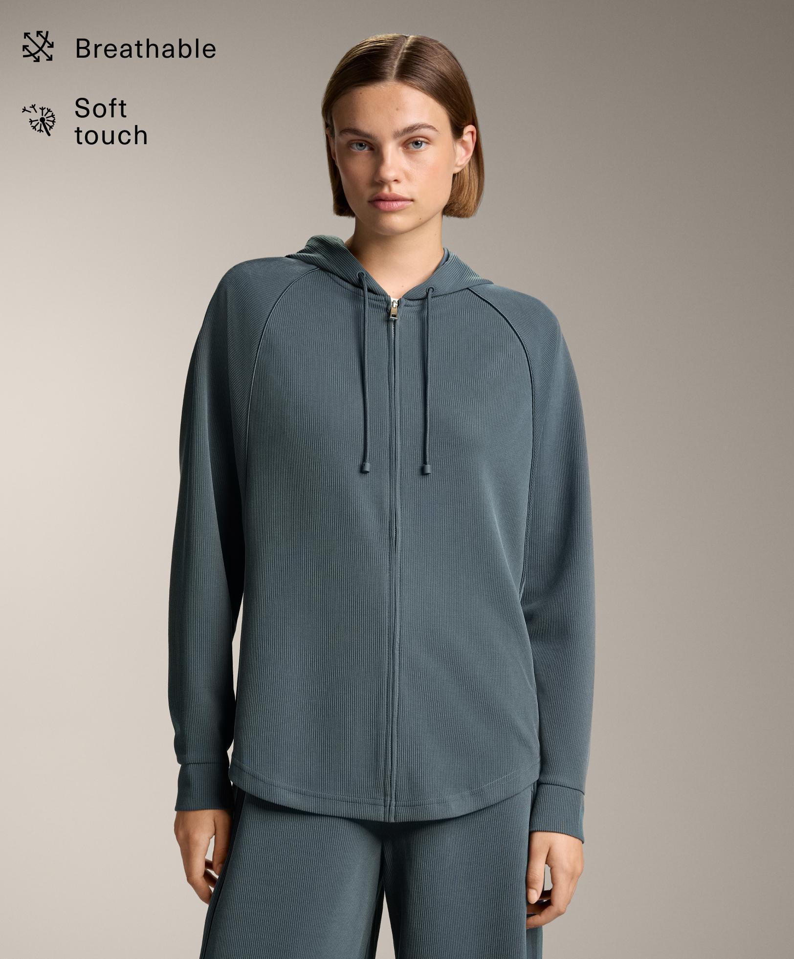 Rib hooded jacket with 29% modal - Sale