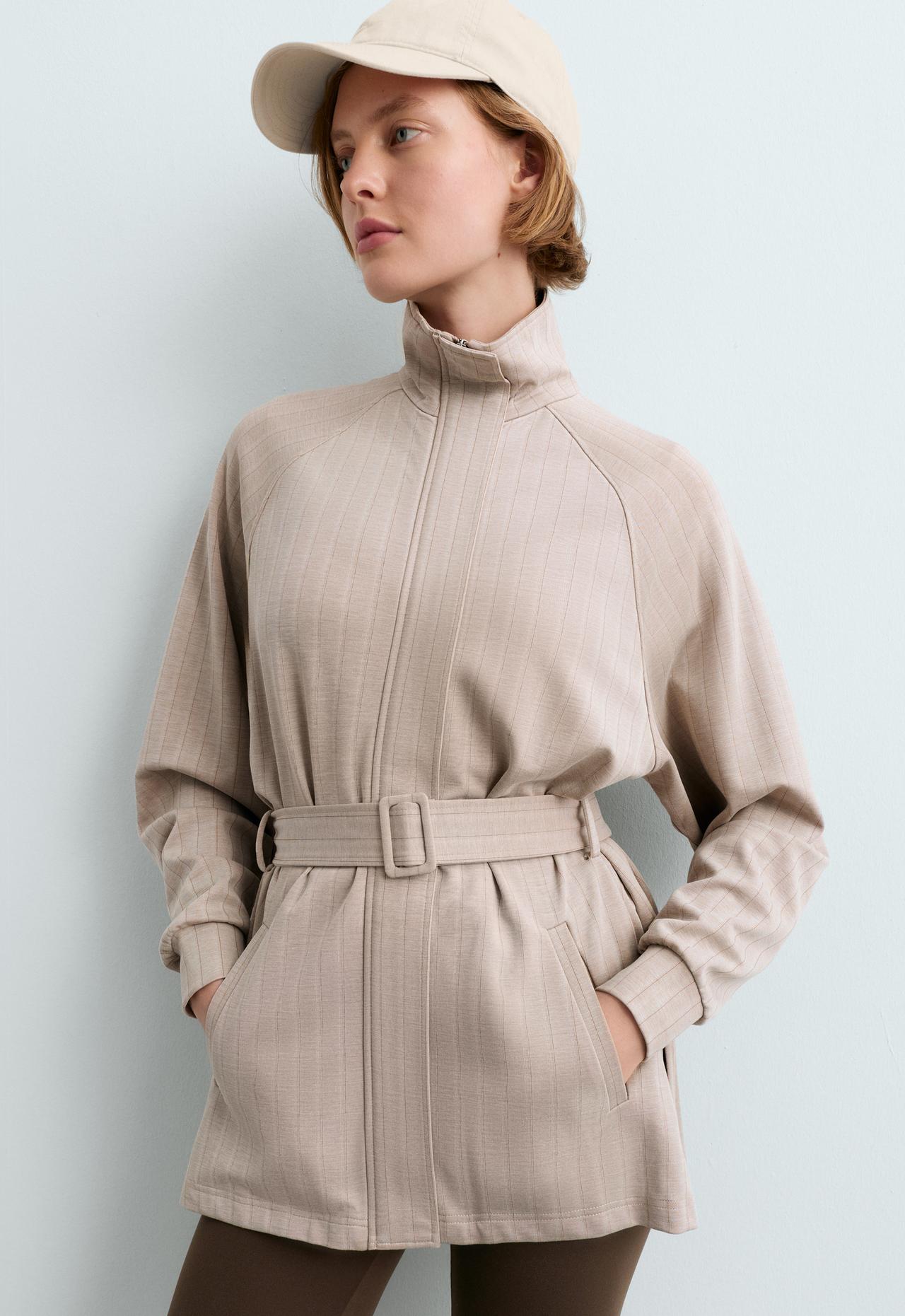 Striped soft-touch belted jacket — SOFT MINK