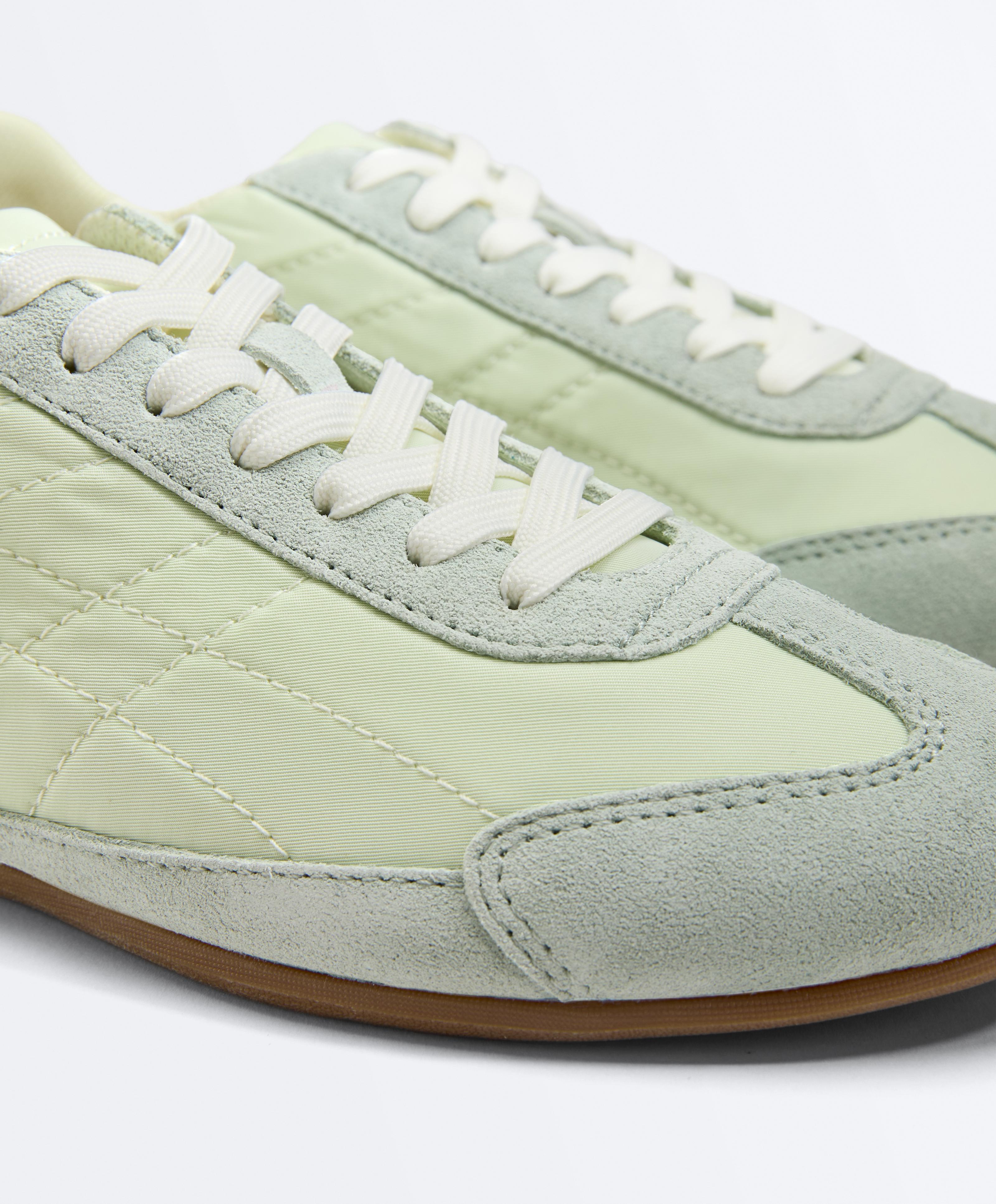 Combined split-leather and fabric trainers — GREEN