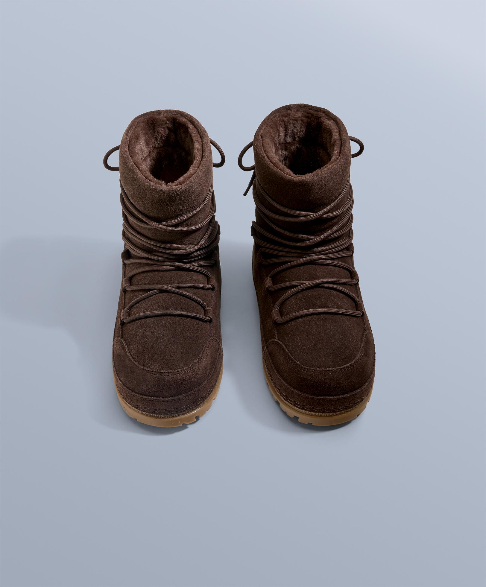 Lace-up technical split leather boots — BROWN