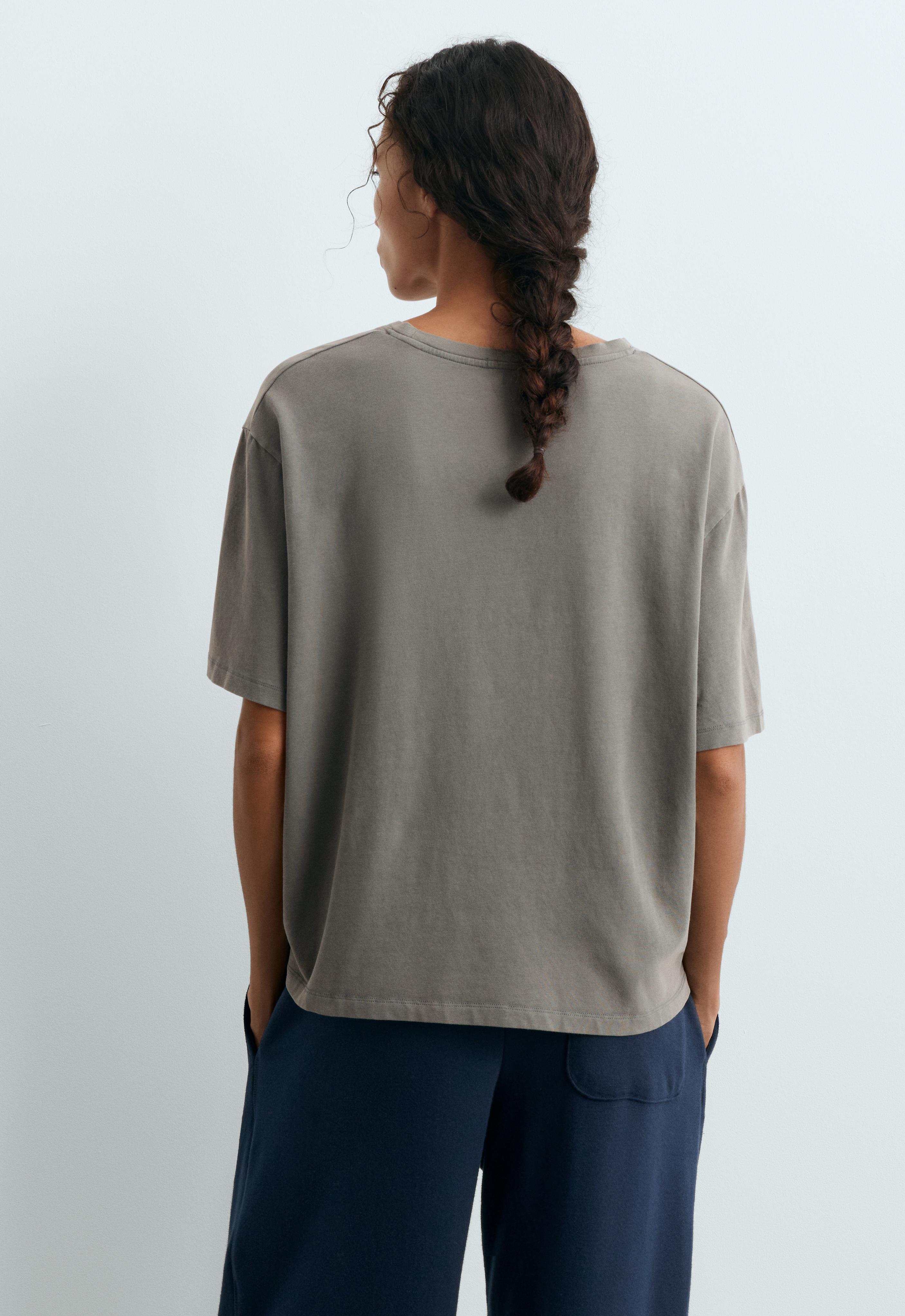 Boxy short-sleeved cotton blend T-shirt with slogan — CHARCOAL GREY