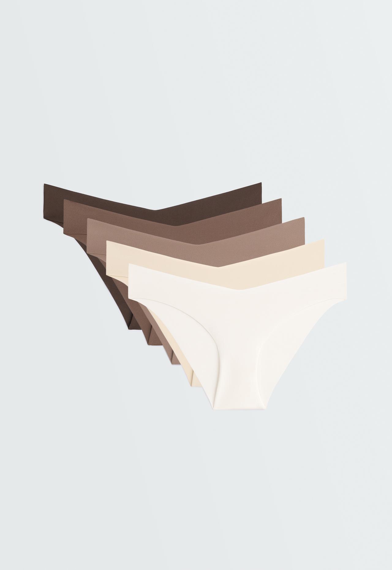 5 classic invisible polyamide blend briefs, Laser cut V-cut — VANILLA