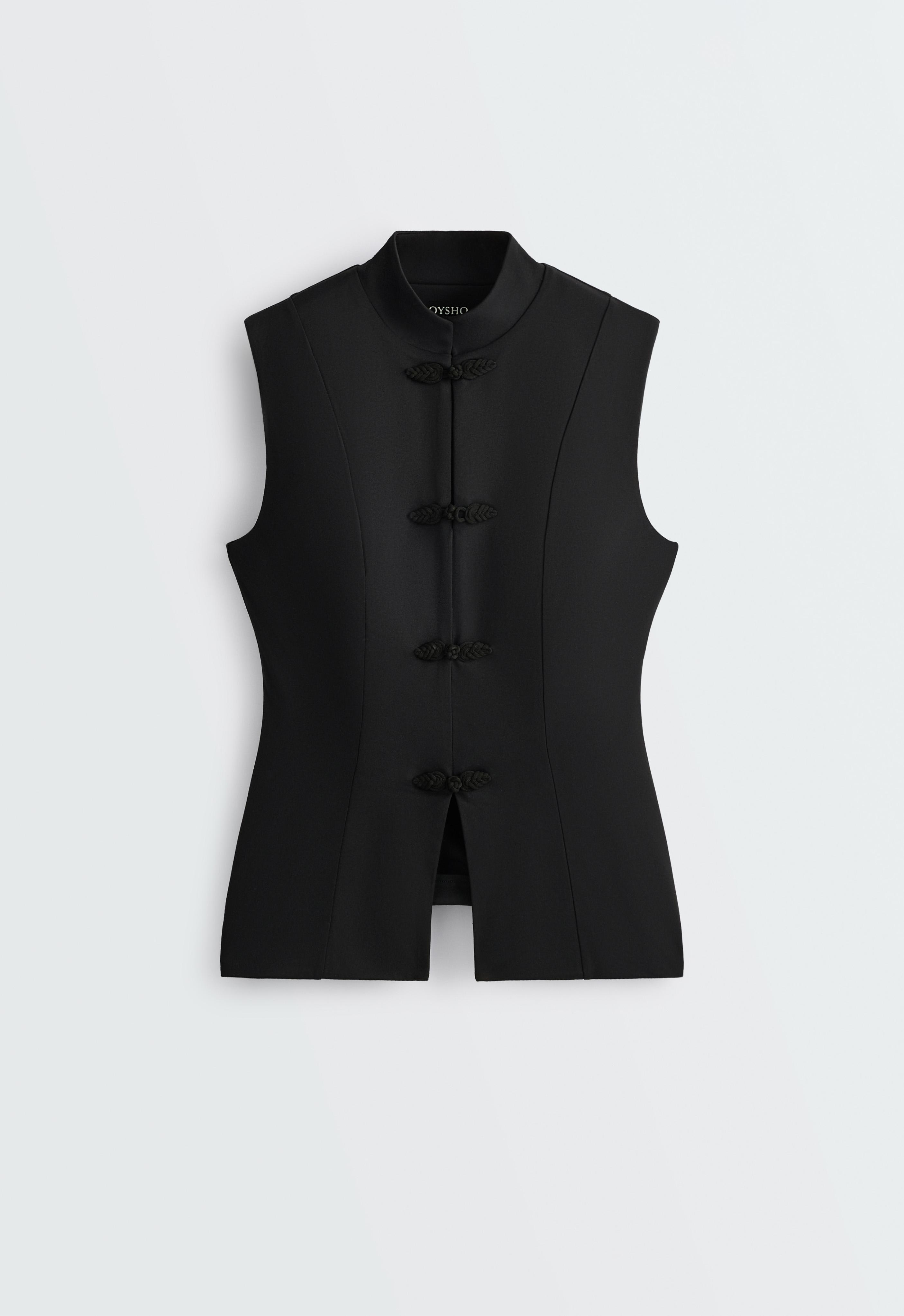 Comfortlux long mandarin collar tank top — BLACK