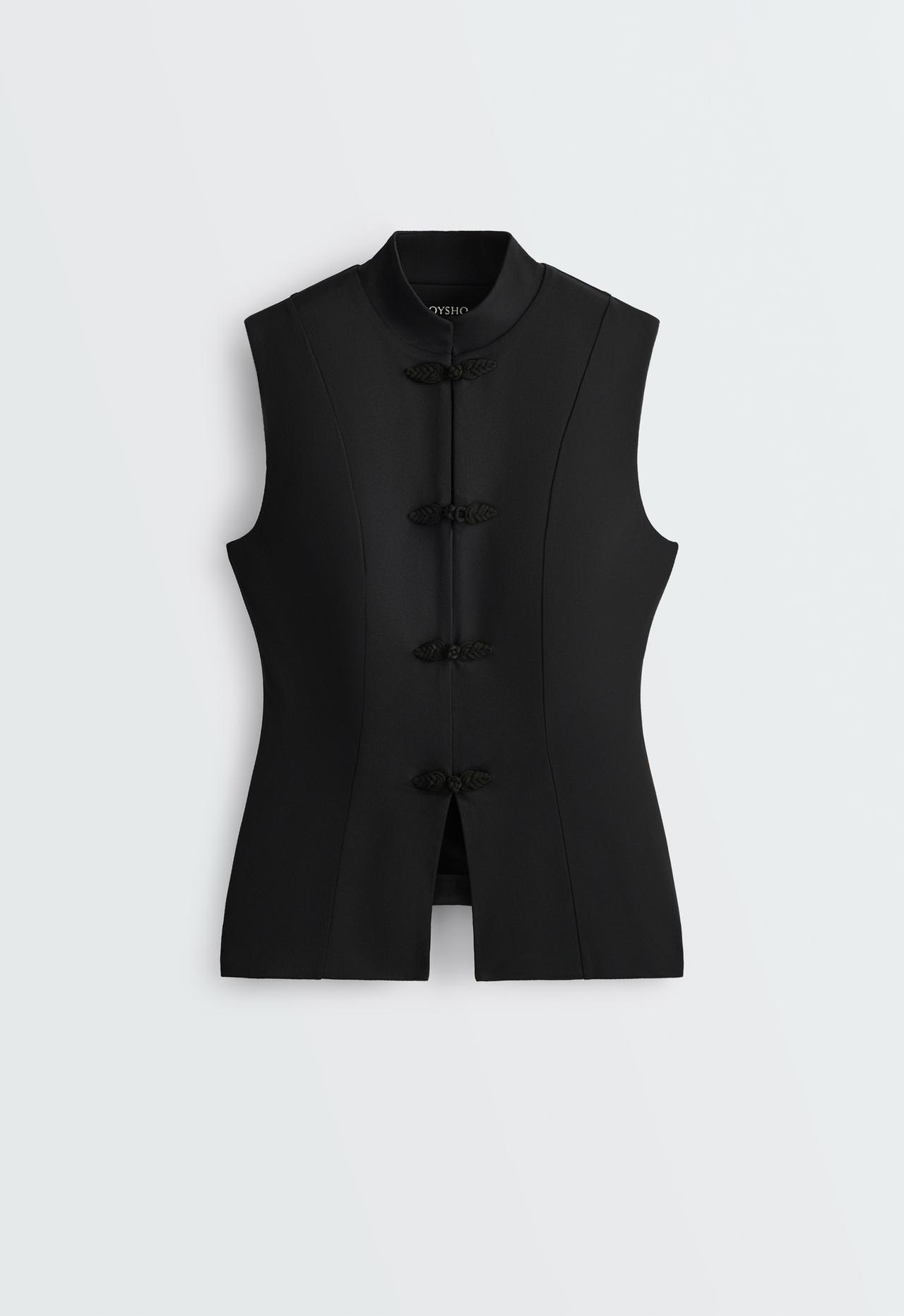 Long comfortlux tank top with mandarin collar — BLACK
