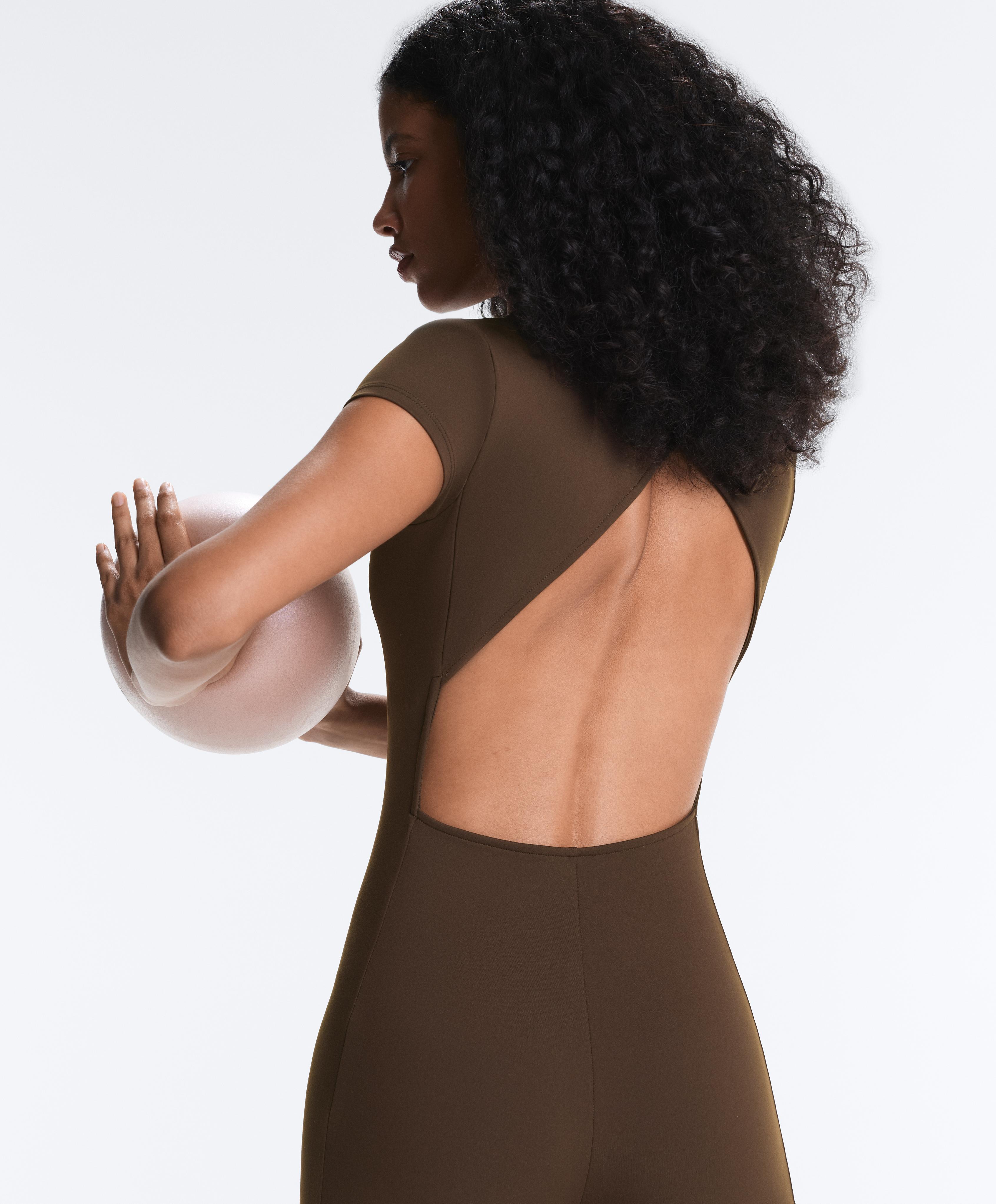 Comfortlux short zip jumpsuit — DARK BROWN