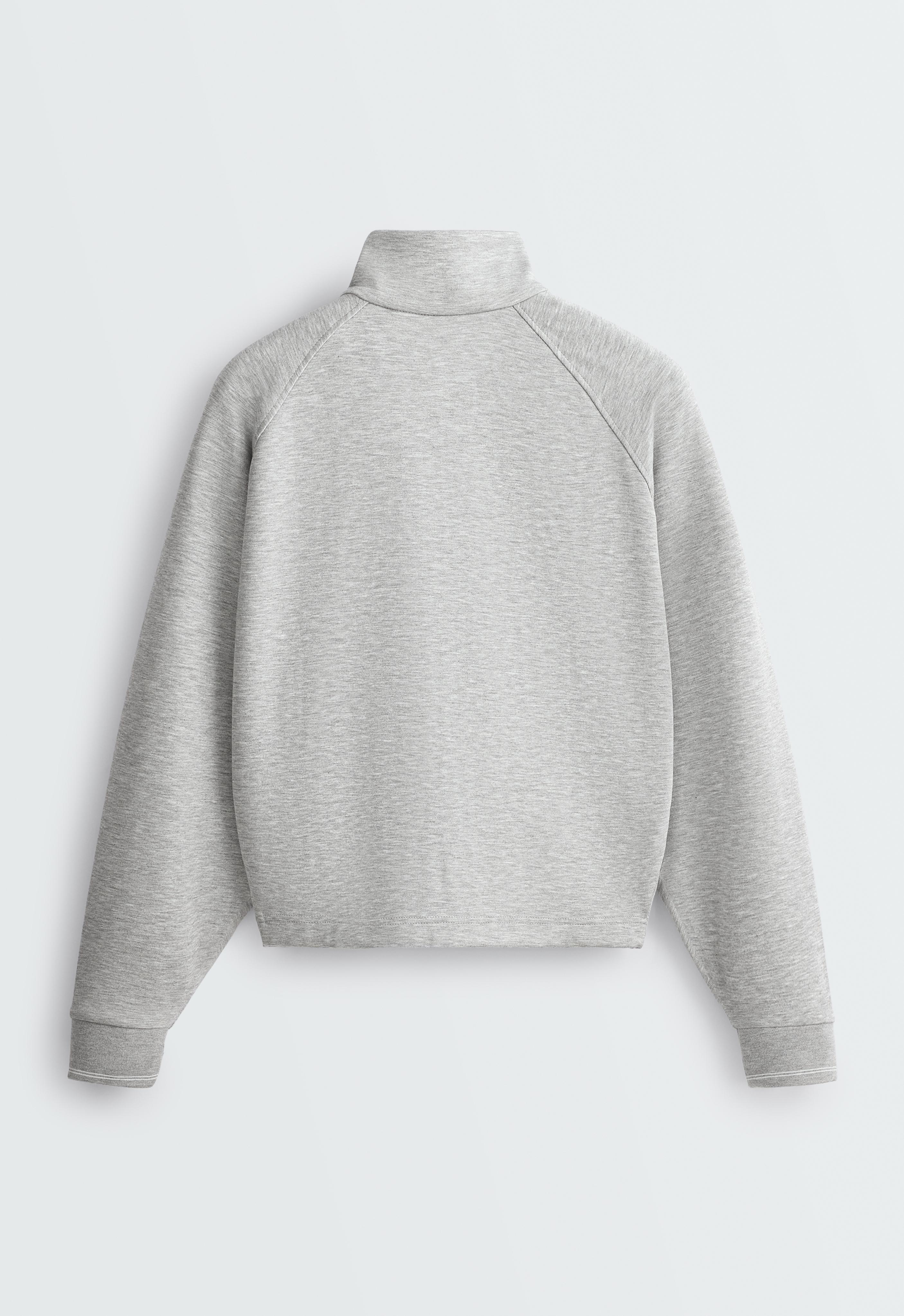 High neck piqué jacket — GREY MELANGE